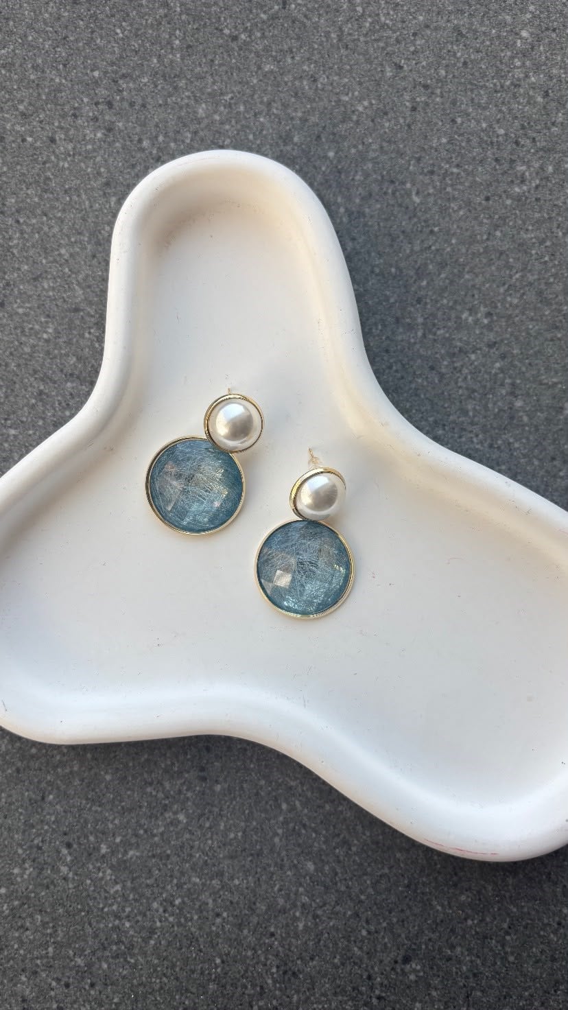 Gianna Mavi İnci Detaylı Küpe