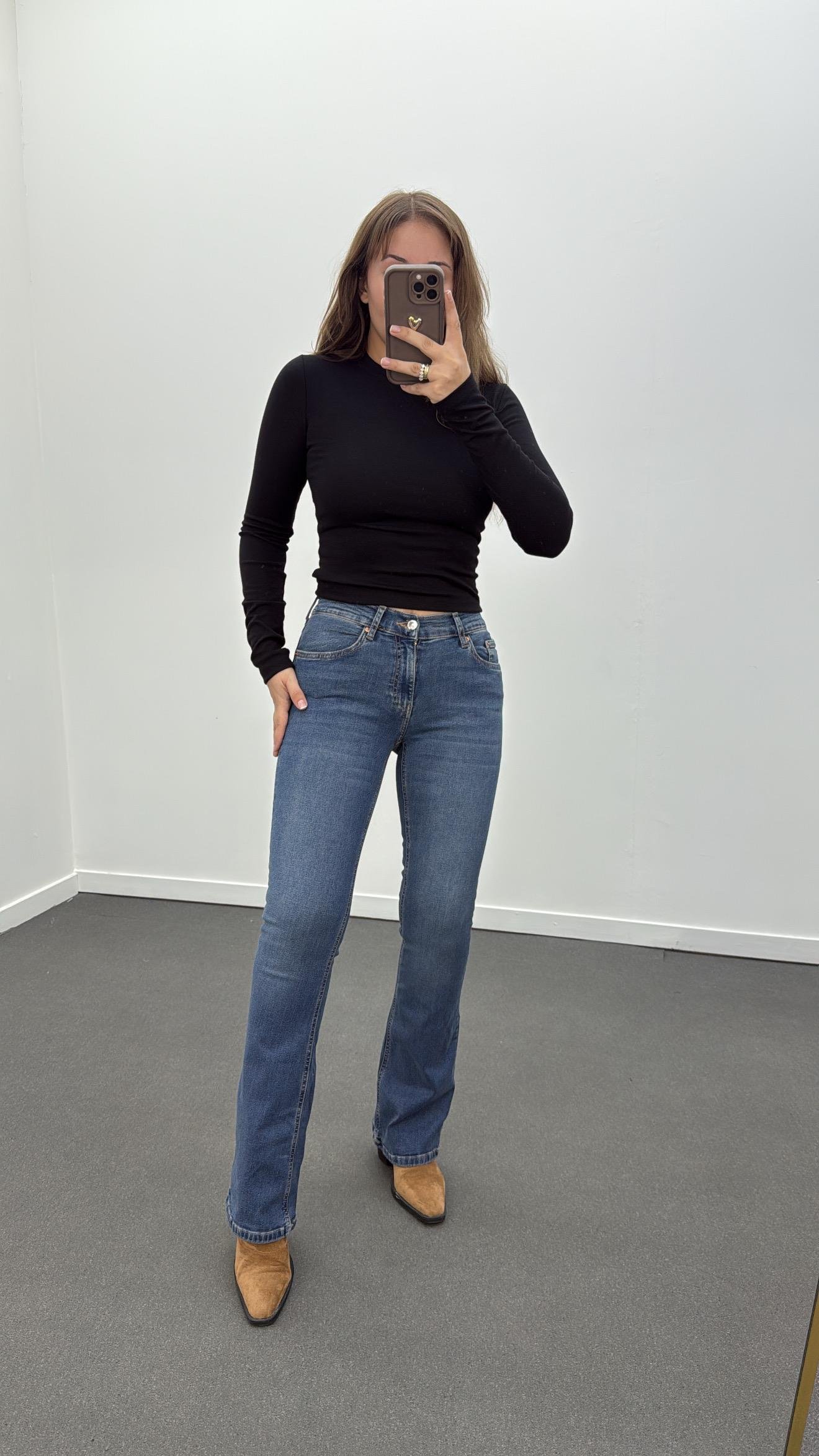 Gina Koyu Kot Düşük Bel Boodcut Jean