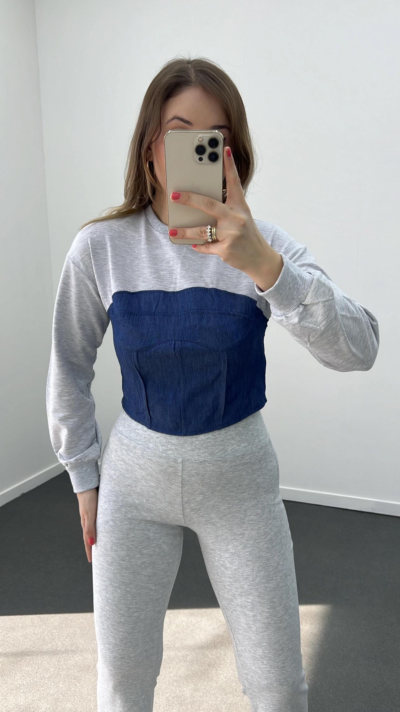 Gri Kot Korse Mix Sweatshirt