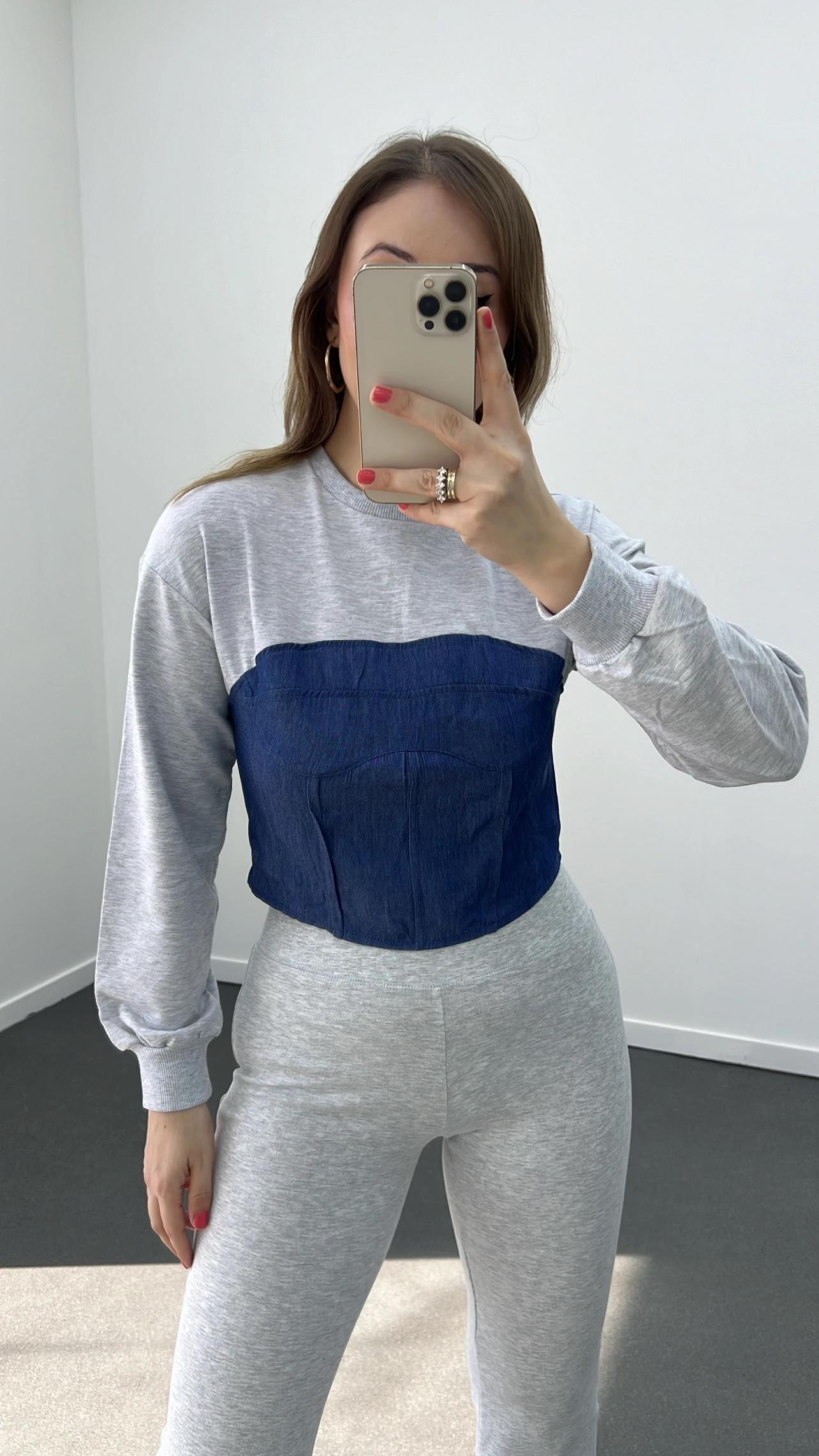 Gri Kot Korse Mix Sweatshirt