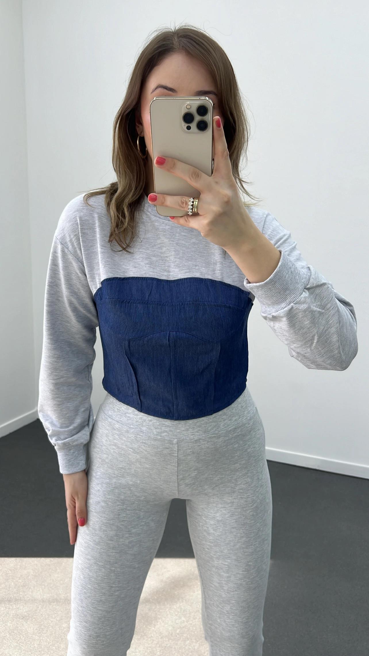 Gri Kot Korse Mix Sweatshirt