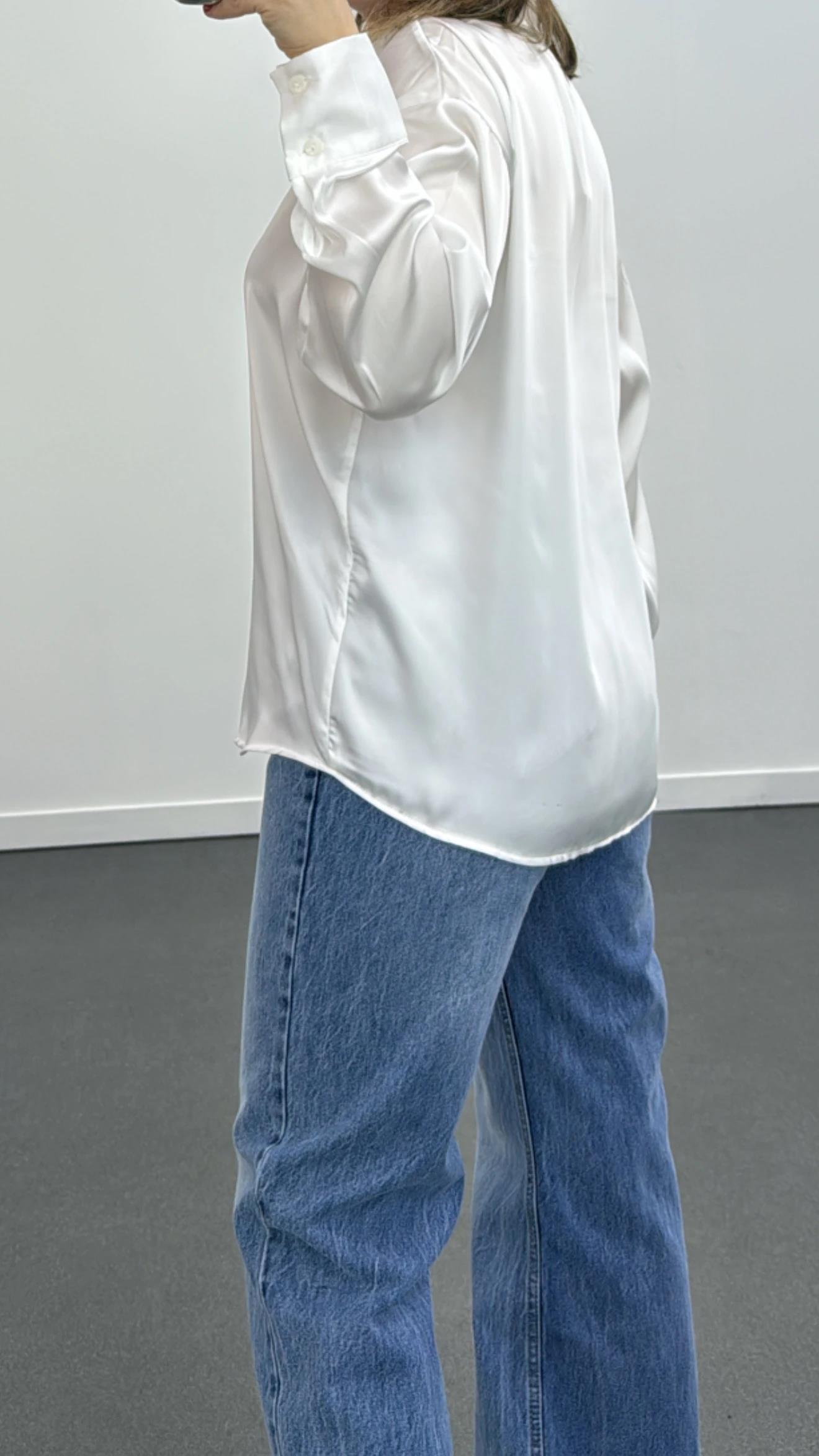 Gustavo Beyaz Saten Görünümlü Gömlek