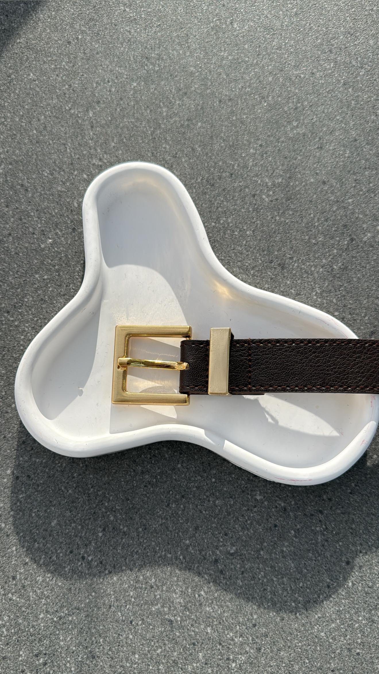 Gwen Acı Kahve Gold Kare Tokalı Deri Kemer