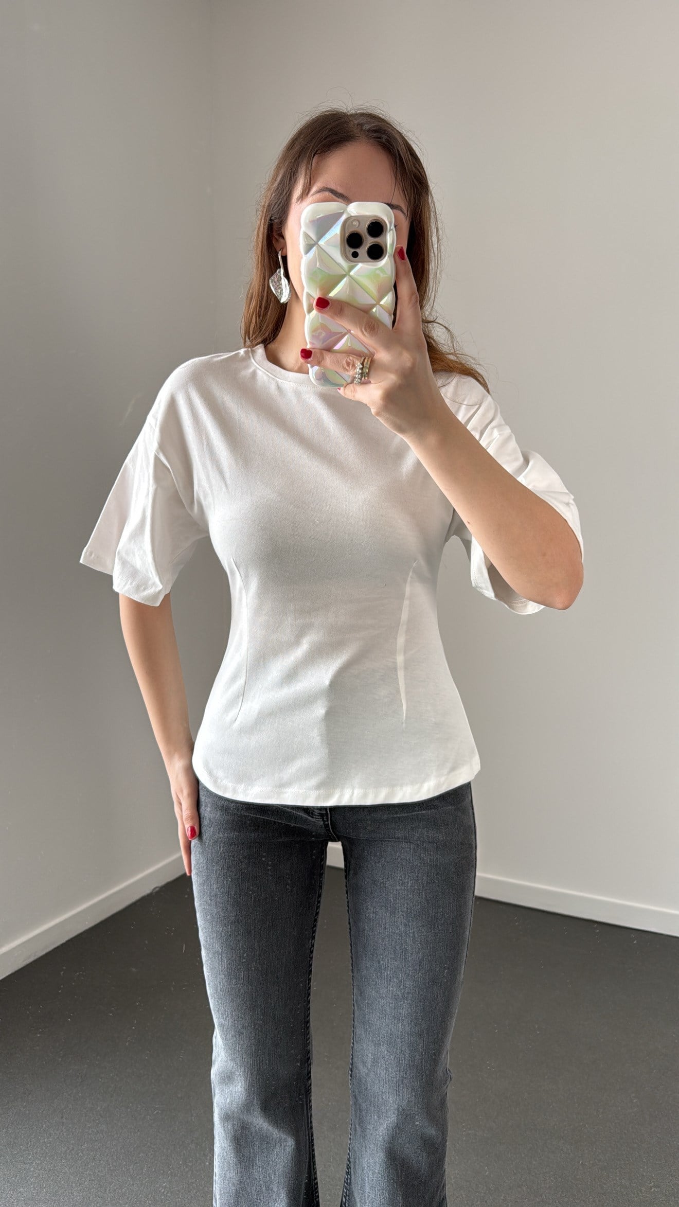 Hadley Beyaz Pens Dikişli Kısa Kol Tshirt