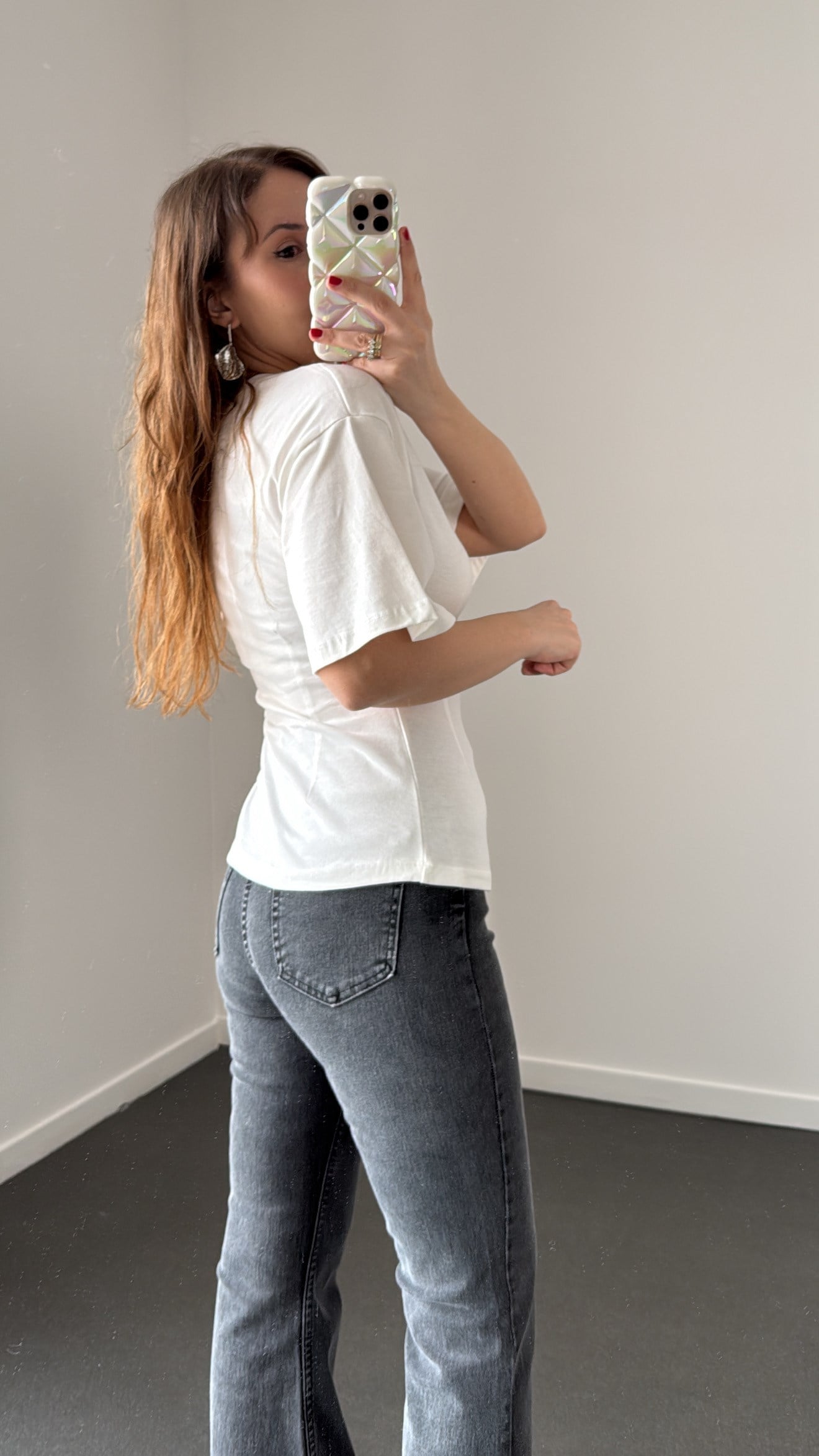Hadley Beyaz Pens Dikişli Kısa Kol Tshirt