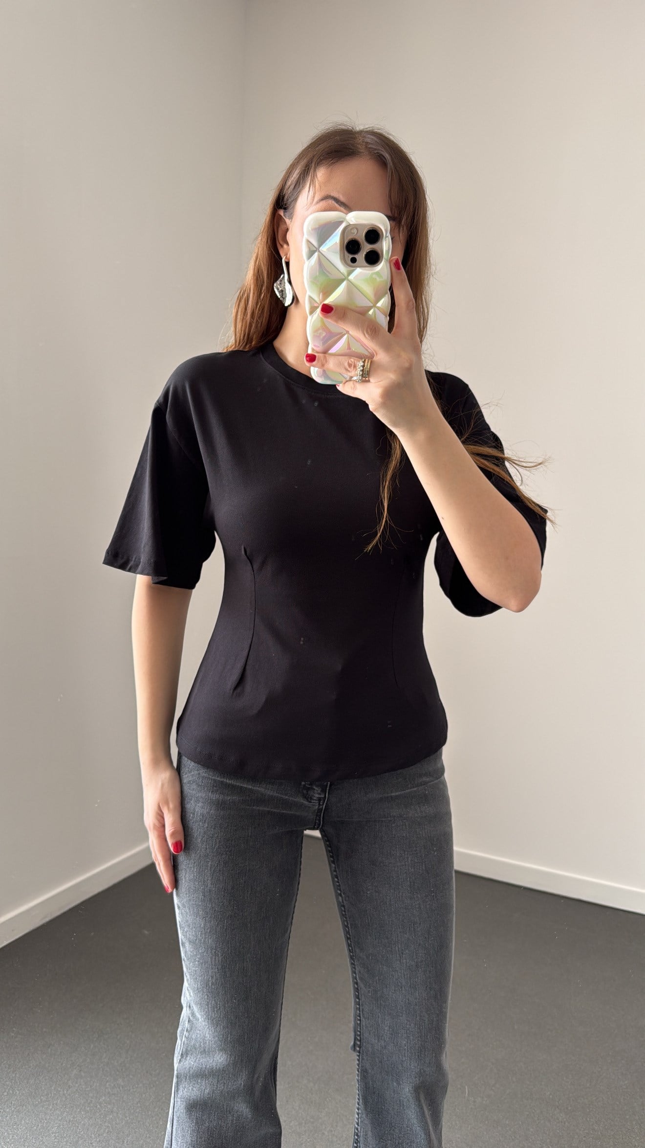 Hadley Siyah Pens Dikişli Kısa Kol Tshirt