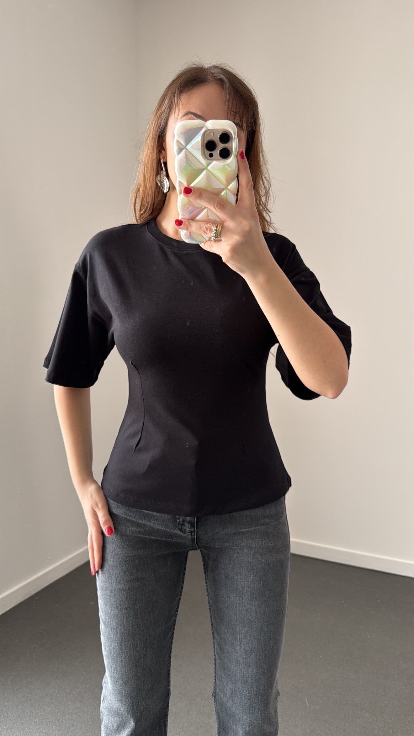 Hadley Siyah Pens Dikişli Kısa Kol Tshirt