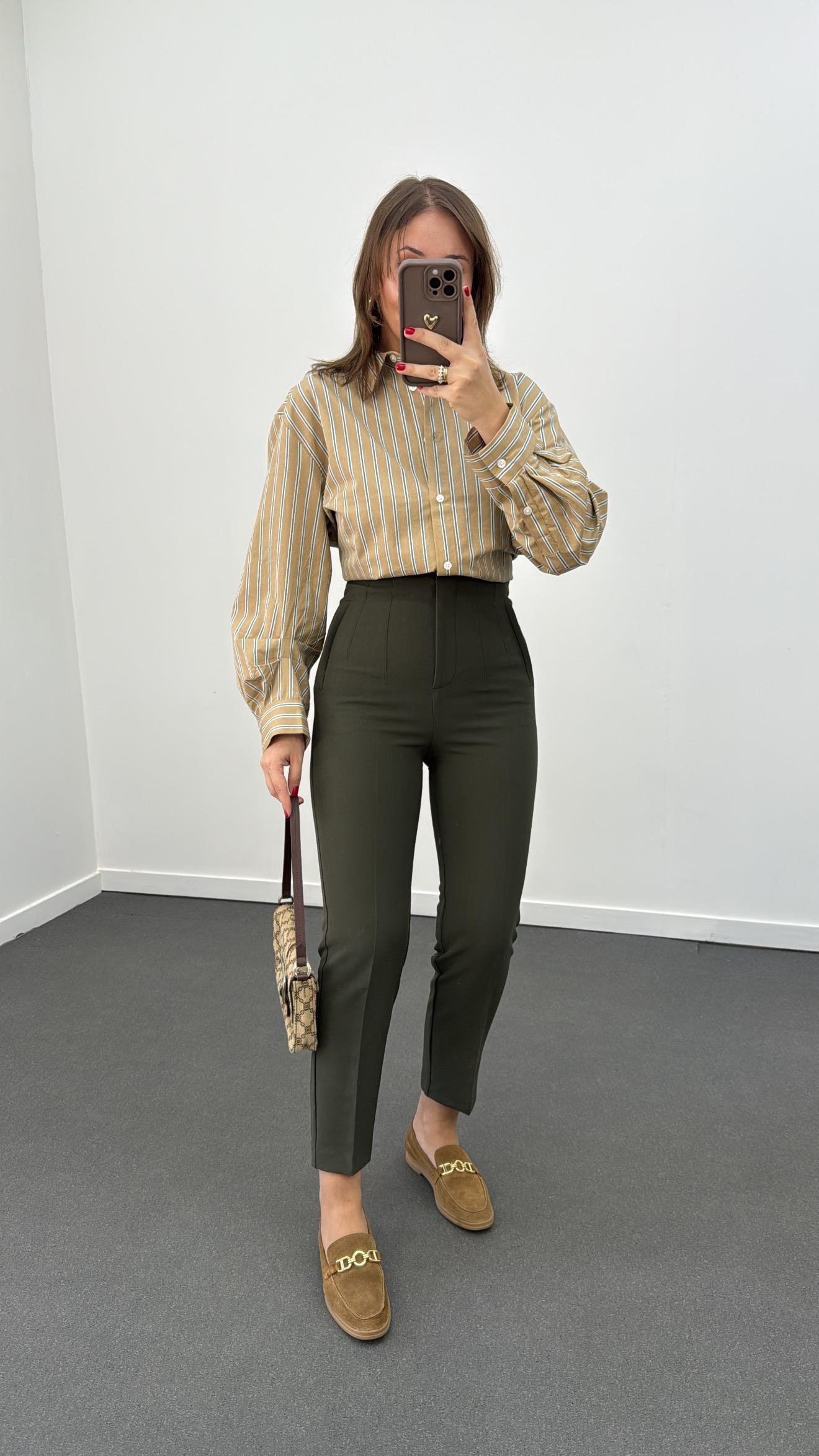 Haki Renk Pensli Kumaş Pantolon