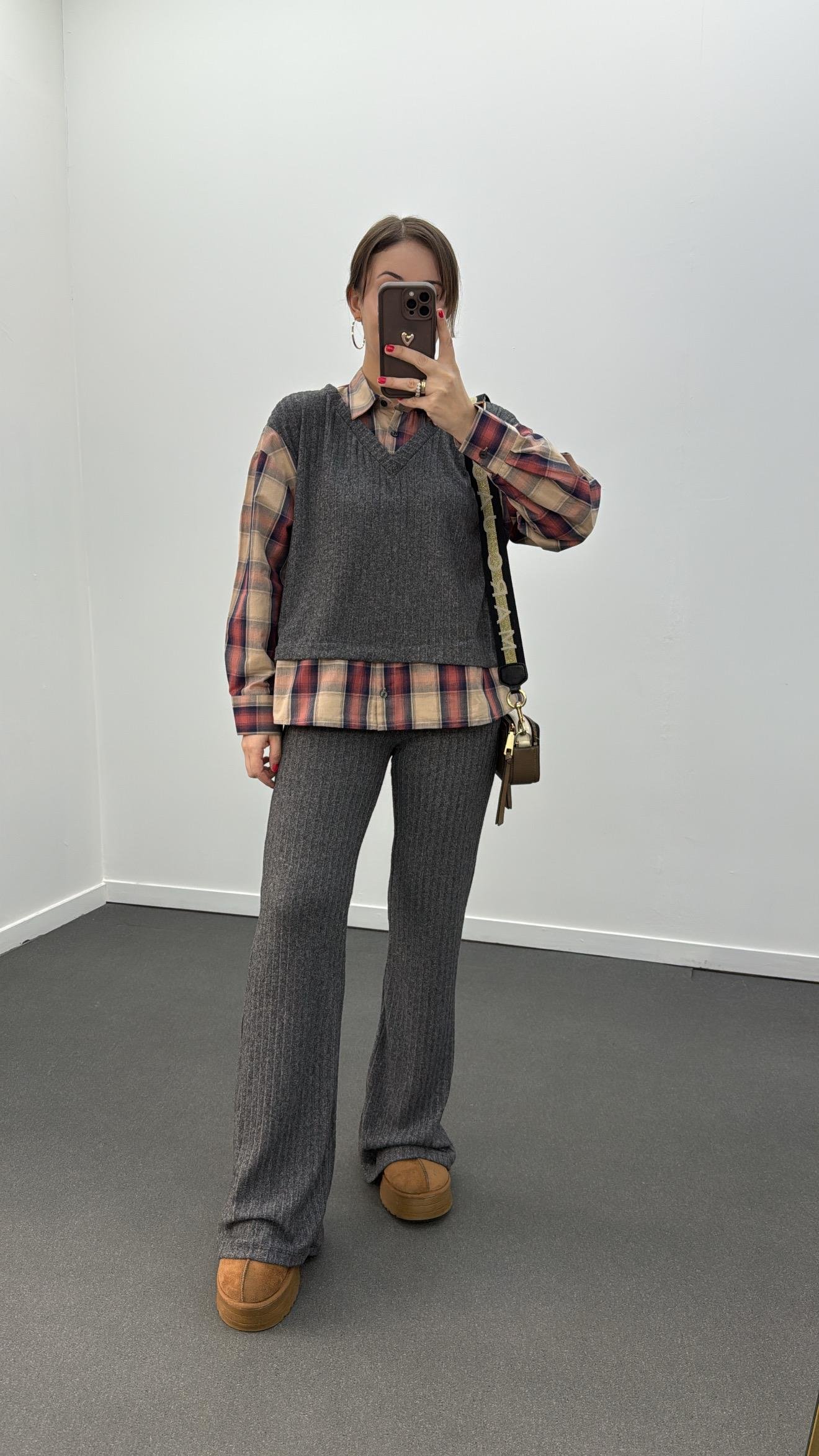 Hamburg Bordo Haki Gömlek Ve Triko Pantolon Takımı