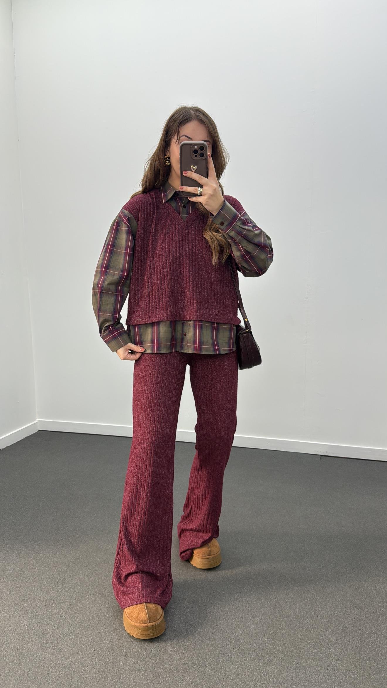 Hamburg Bordo Haki Gömlek Ve Triko Pantolon Takımı