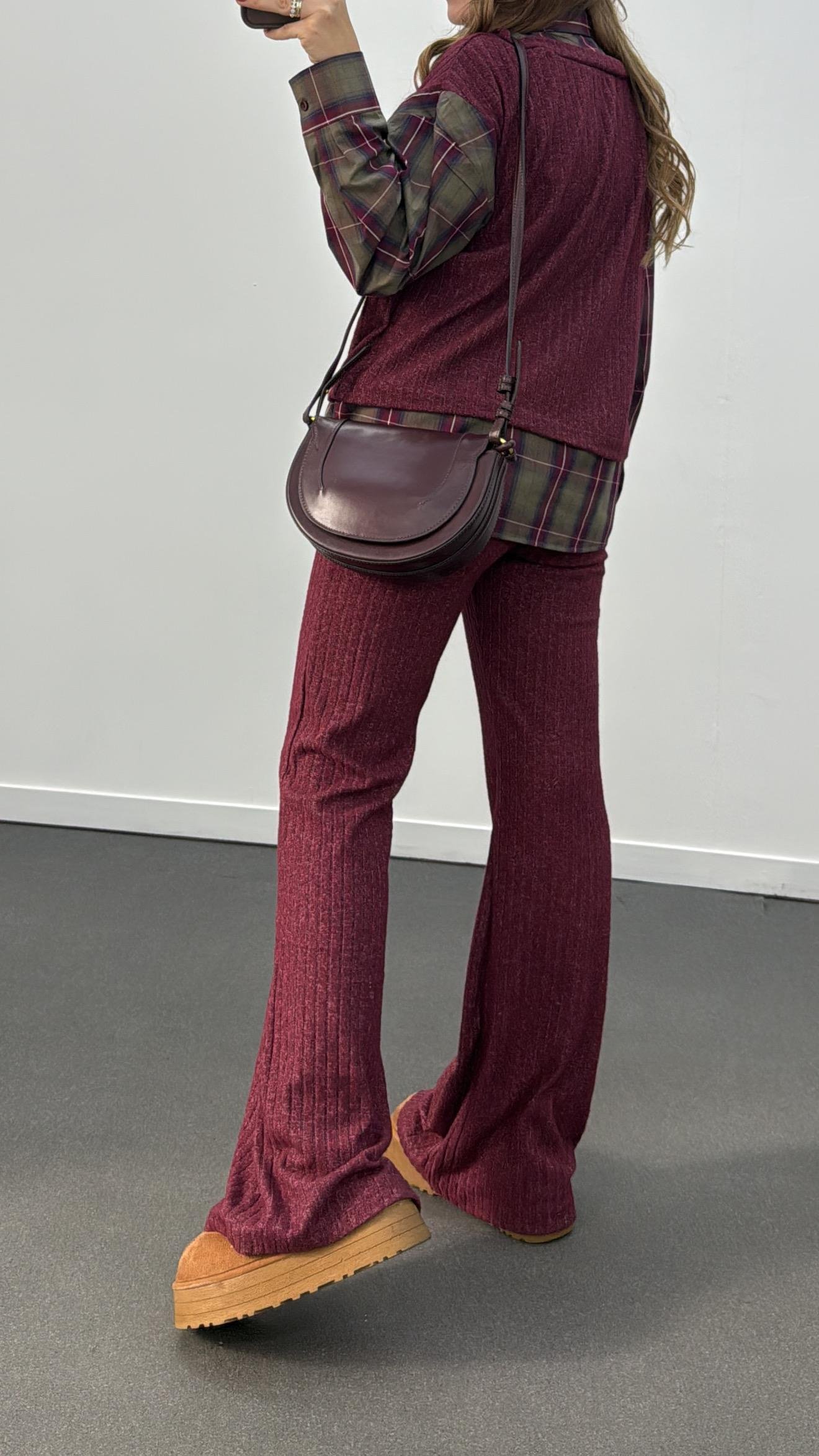 Hamburg Bordo Haki Gömlek Ve Triko Pantolon Takımı