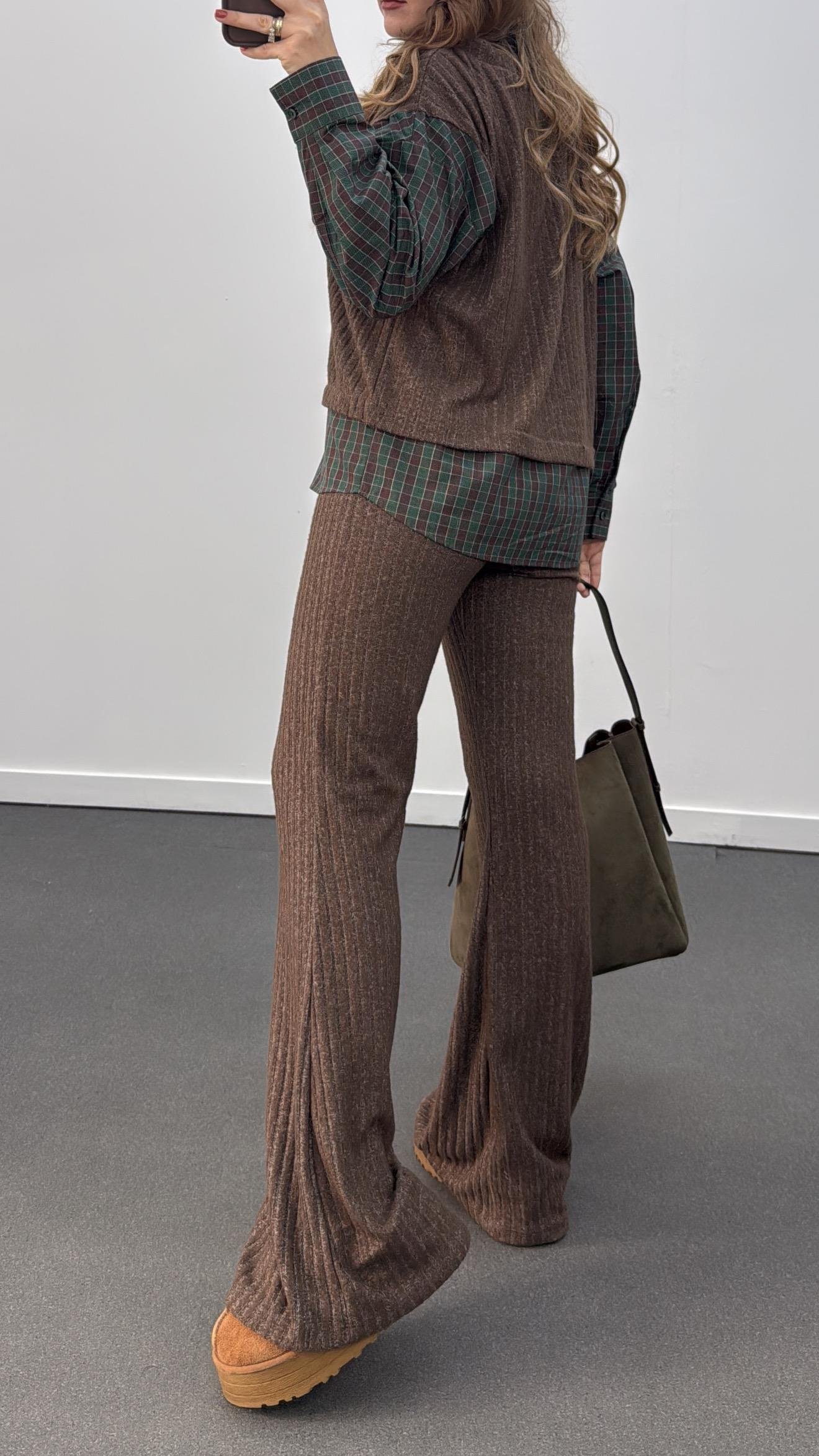 Hamburg Kahve Yeşil Gömlek Ve Triko Pantolon Takımı