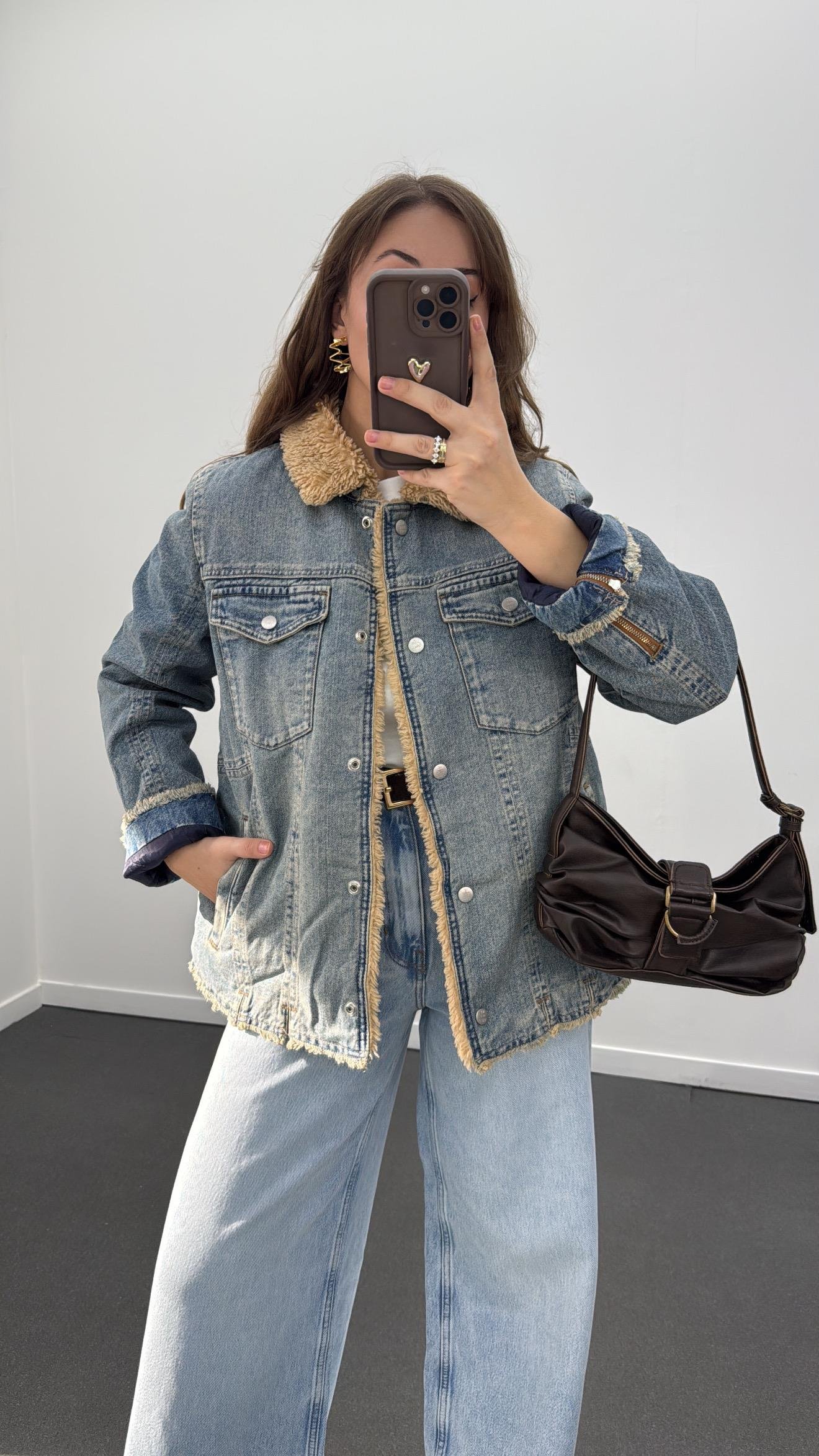 Hanoi İçi Kürklü Kol Fermuarlı Premium Kot Mont