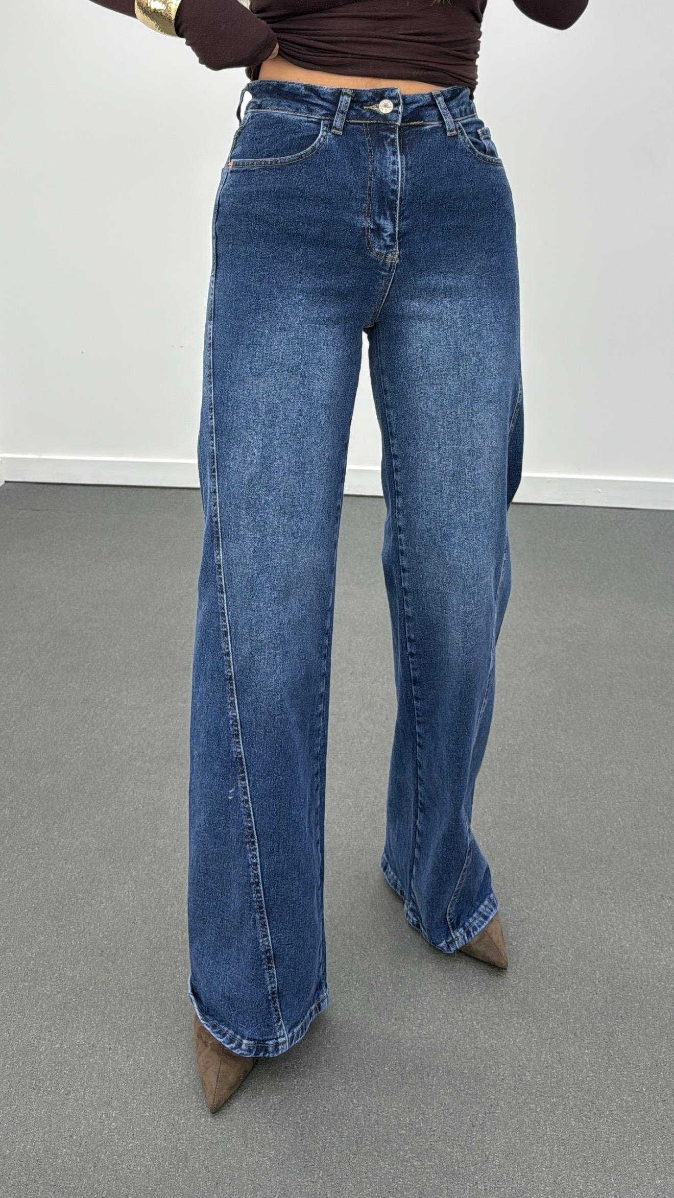 Heather Koyu Kot Çapraz Dikişli Likralı Palazzo Jean