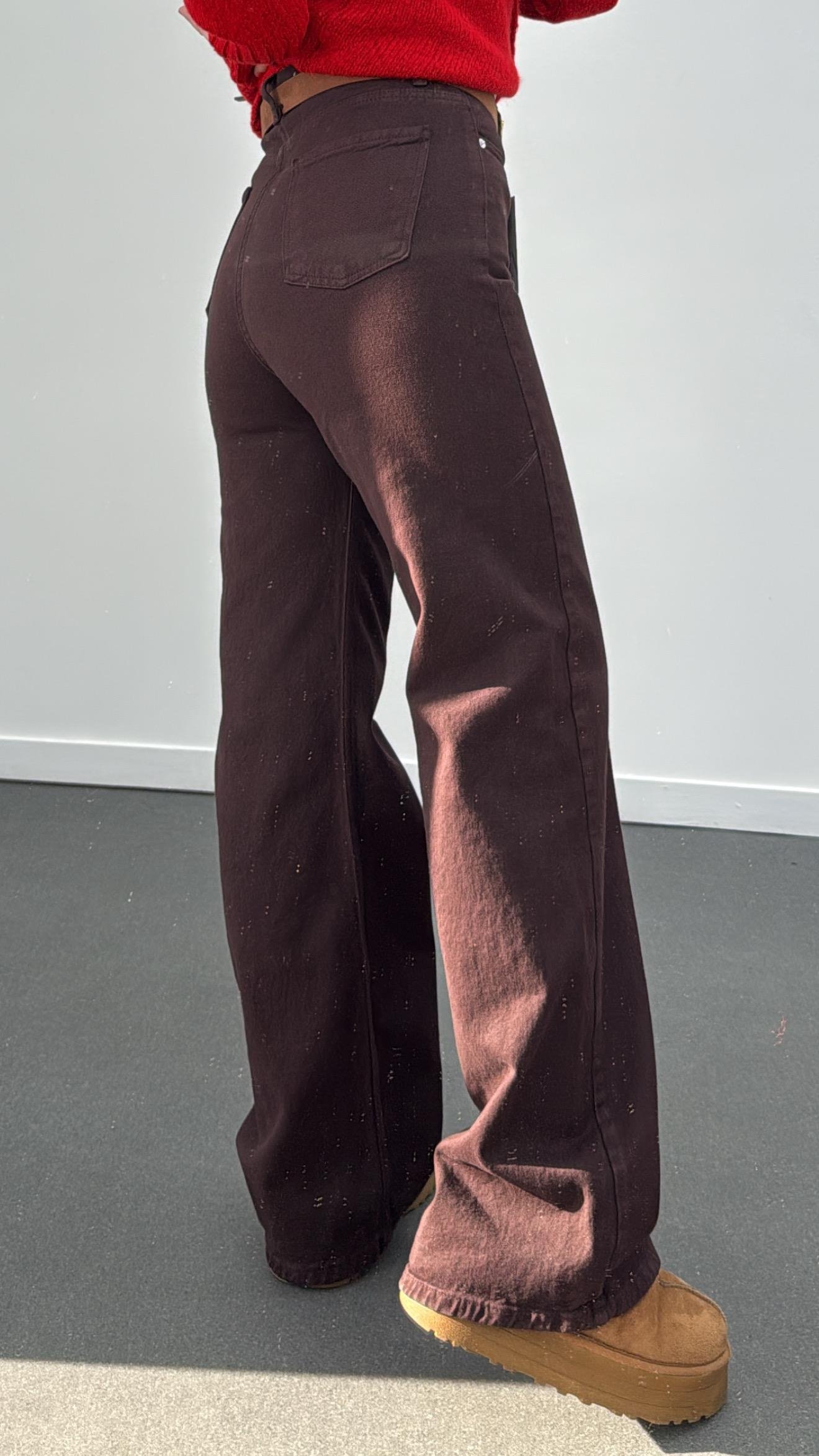 Helsinki Çikolata Kahve Wide Leg Jeans