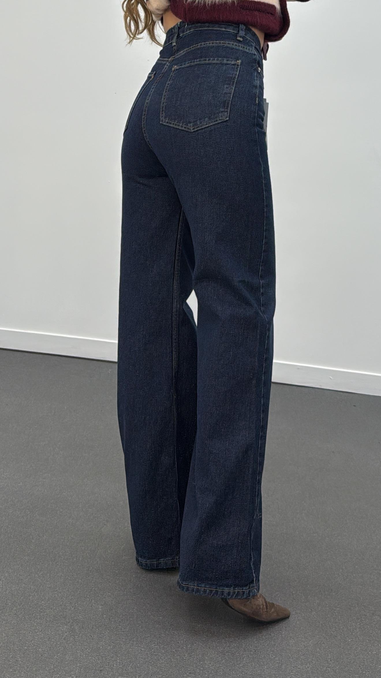 Helsinki Koyu Tint Yıkamalı Wide Leg Jeans