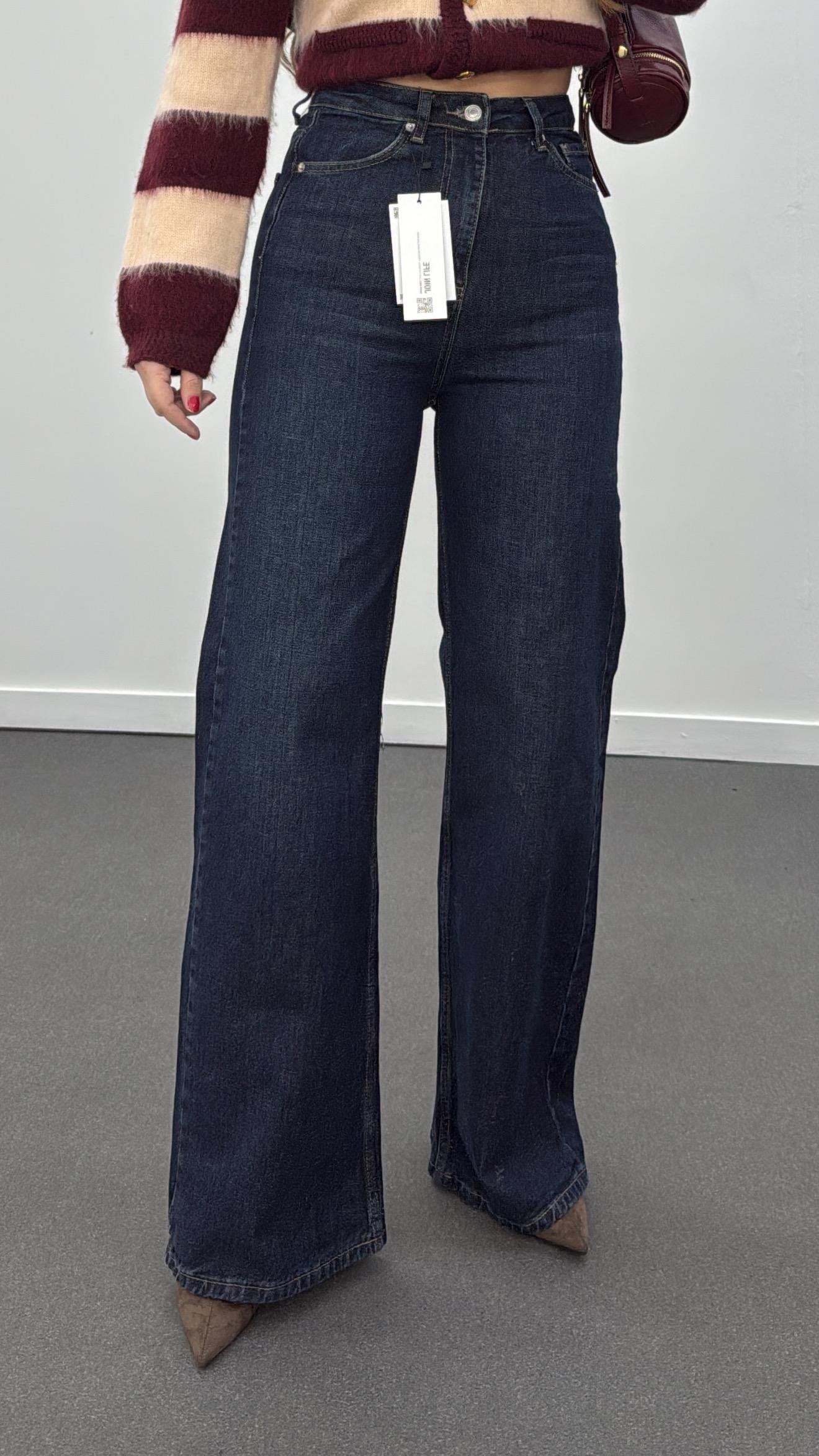 Helsinki Koyu Tint Yıkamalı Wide Leg Jeans