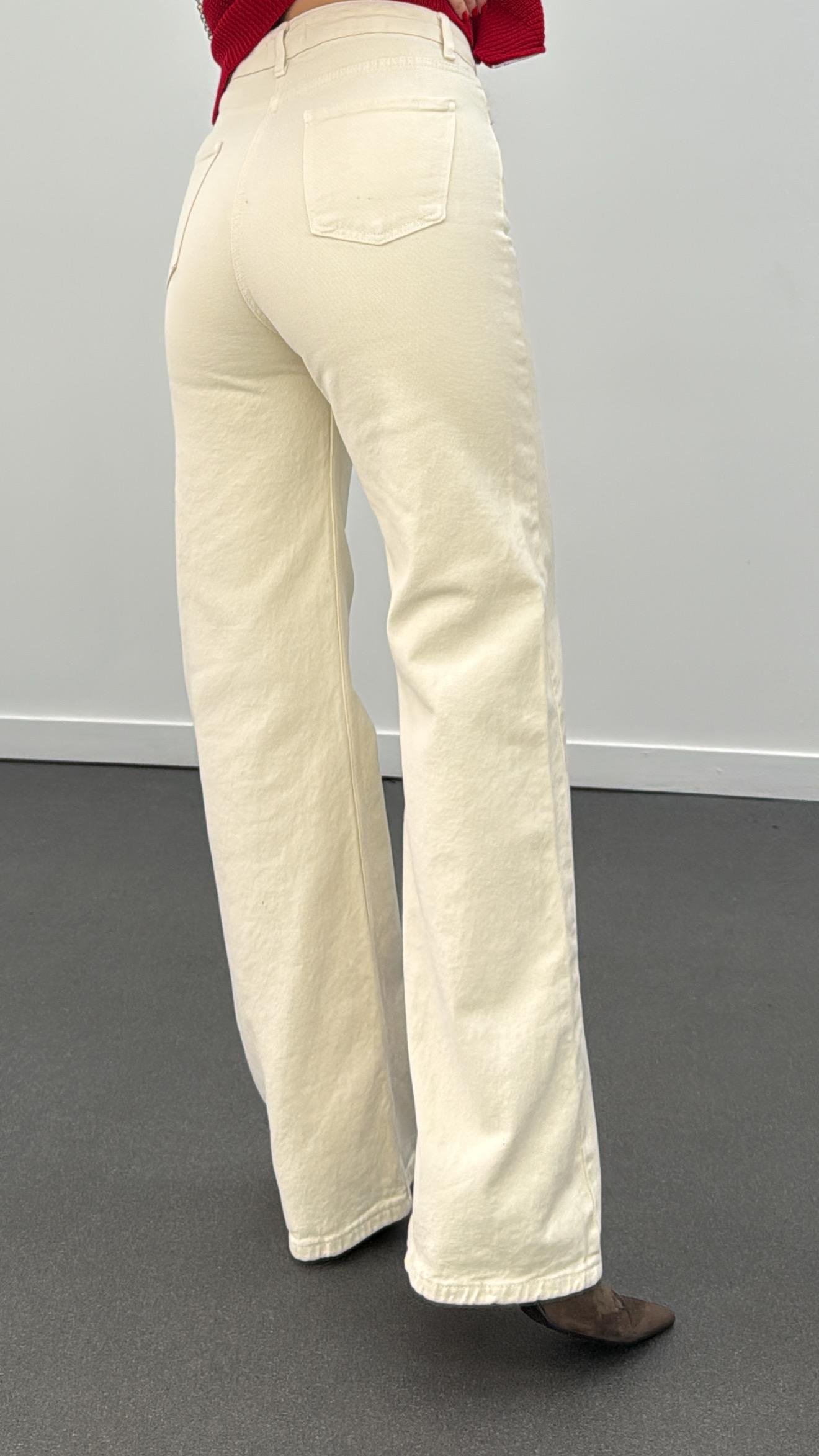 Helsinki Krem Wide Leg Jeans