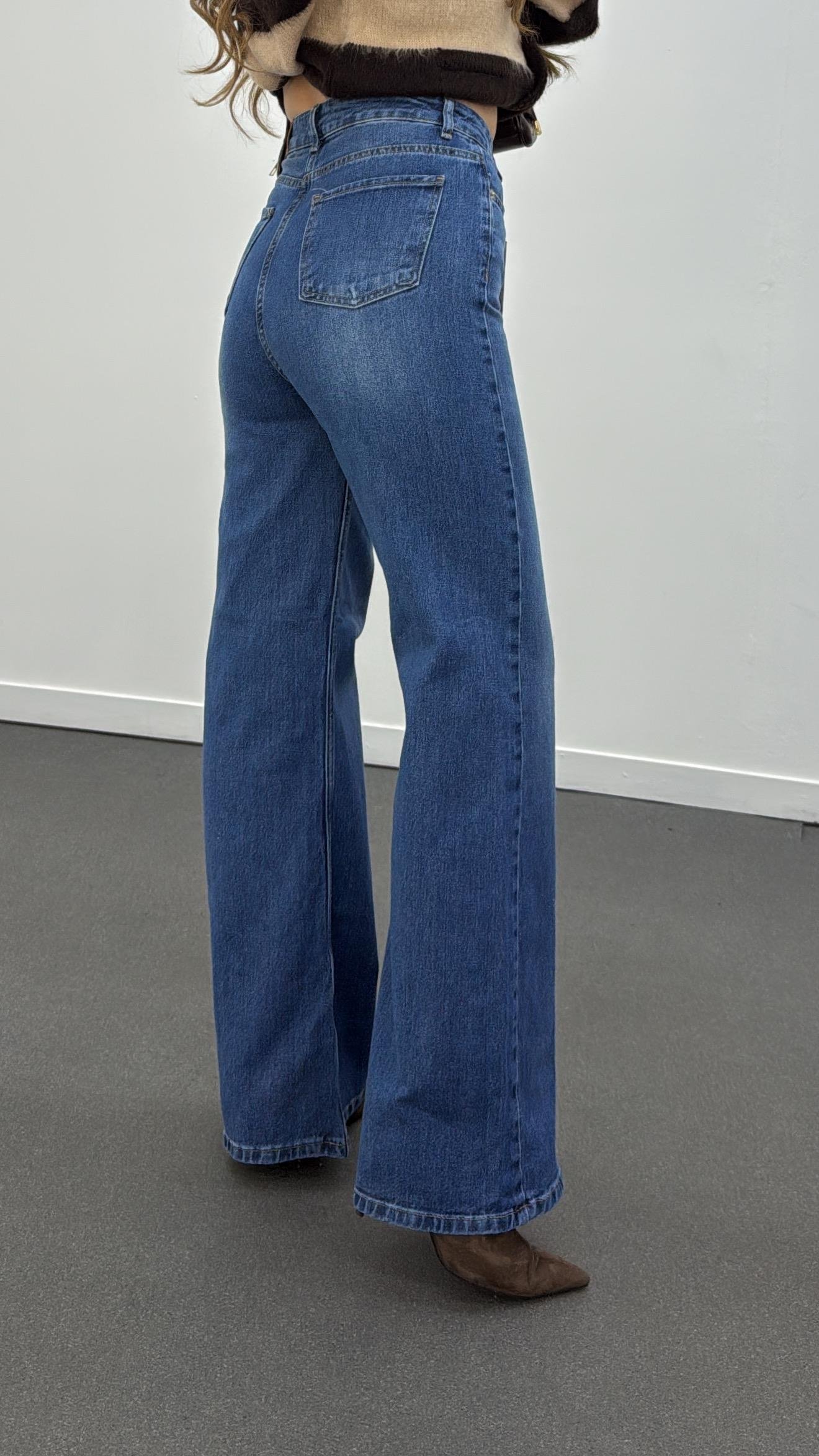 Helsinki Orta Kot Yıkamalı Wide Leg Jeans