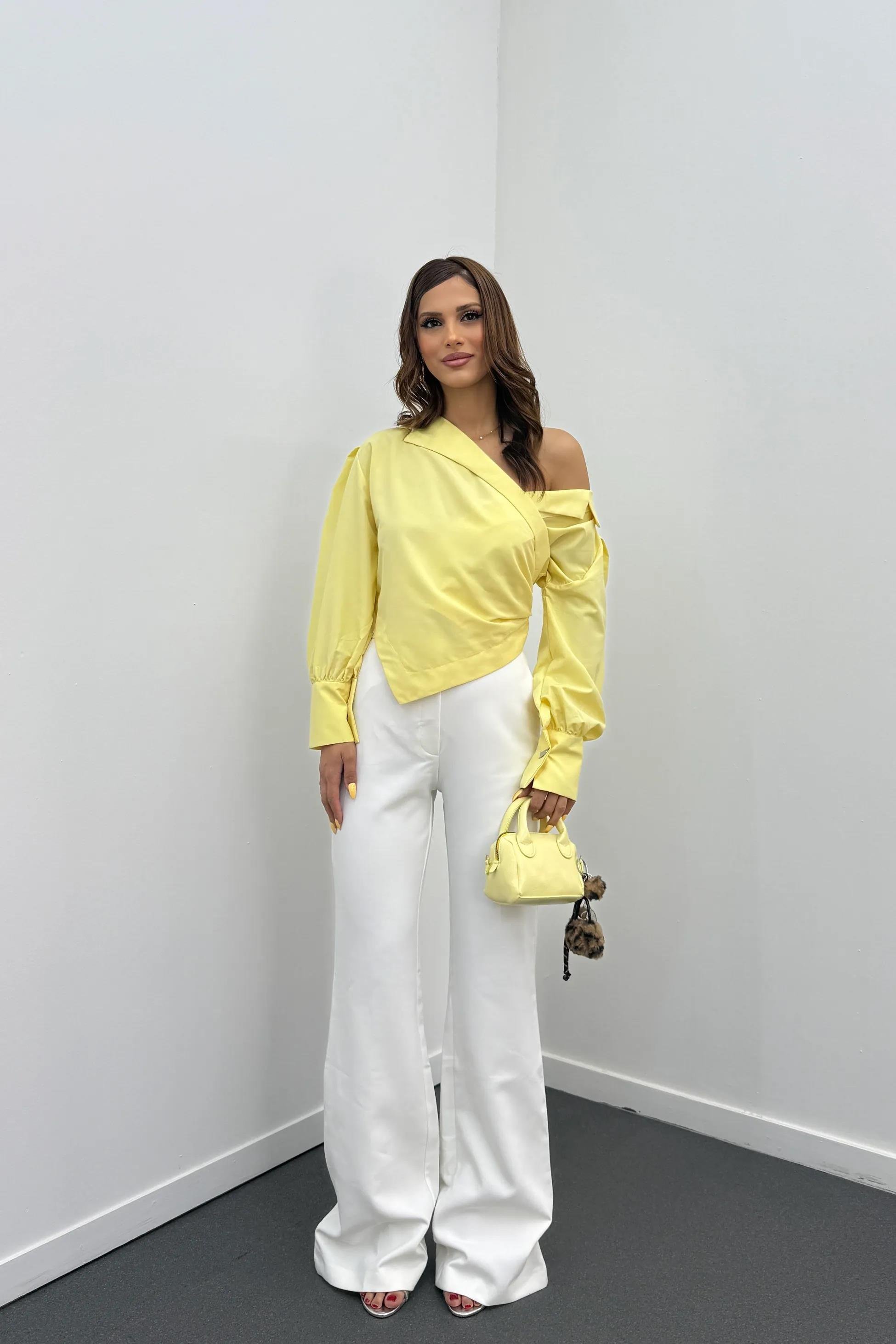 Hena Beyaz Yüksek Bel İspanyol Pantolon