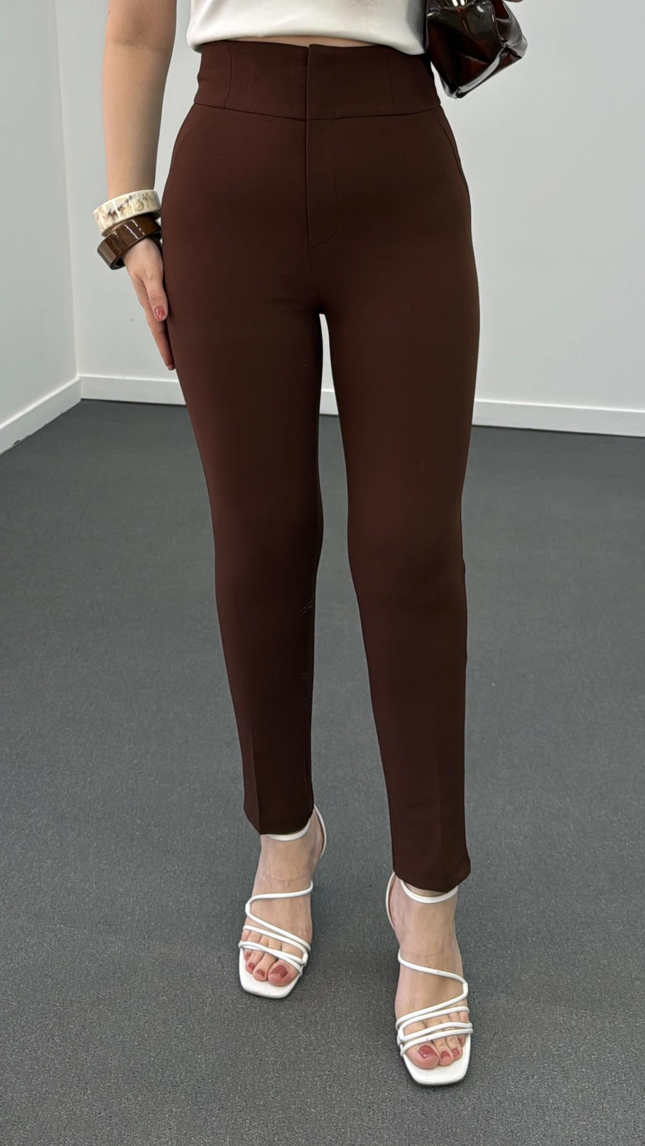 Hester Kahve Süper Yüksek Bel Toparlayıcı Slim Kumaş Pantolon
