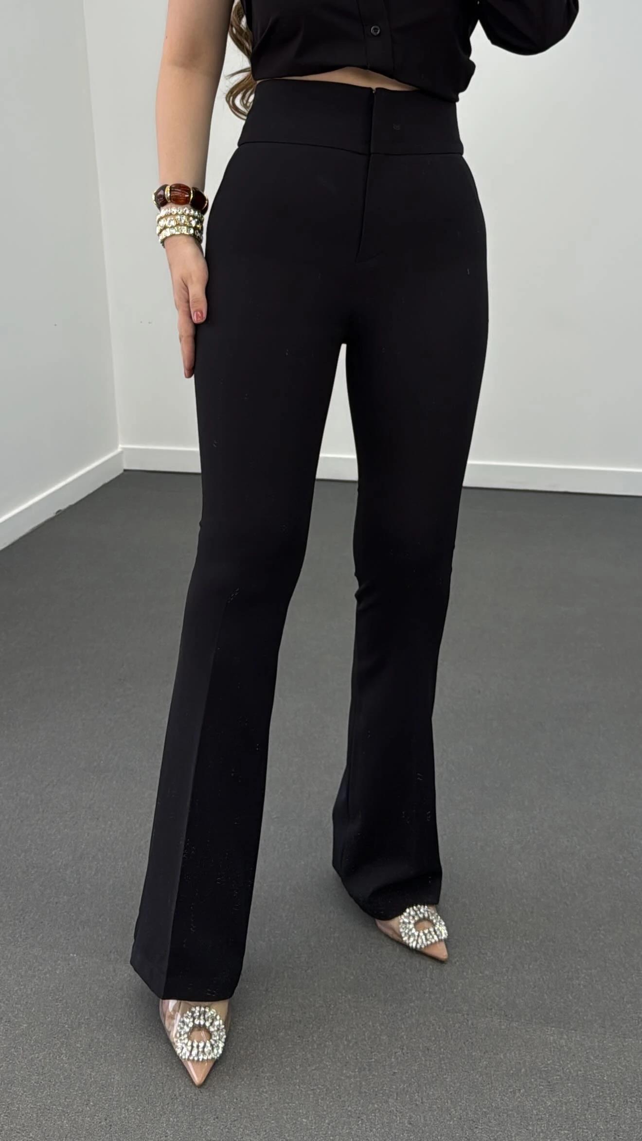 Hester Siyah Süper Yüksek Bel Toparlayıcı Flare Kumaş Pantolon