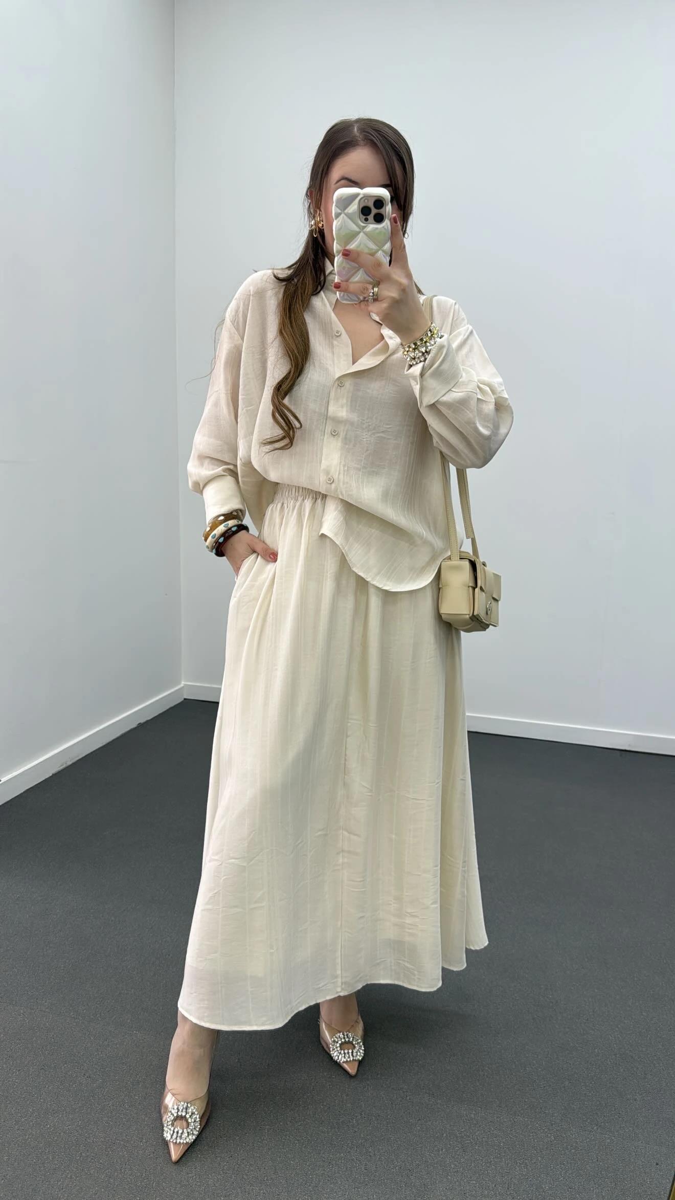 Hestia Krem Tensel Maxi Etek