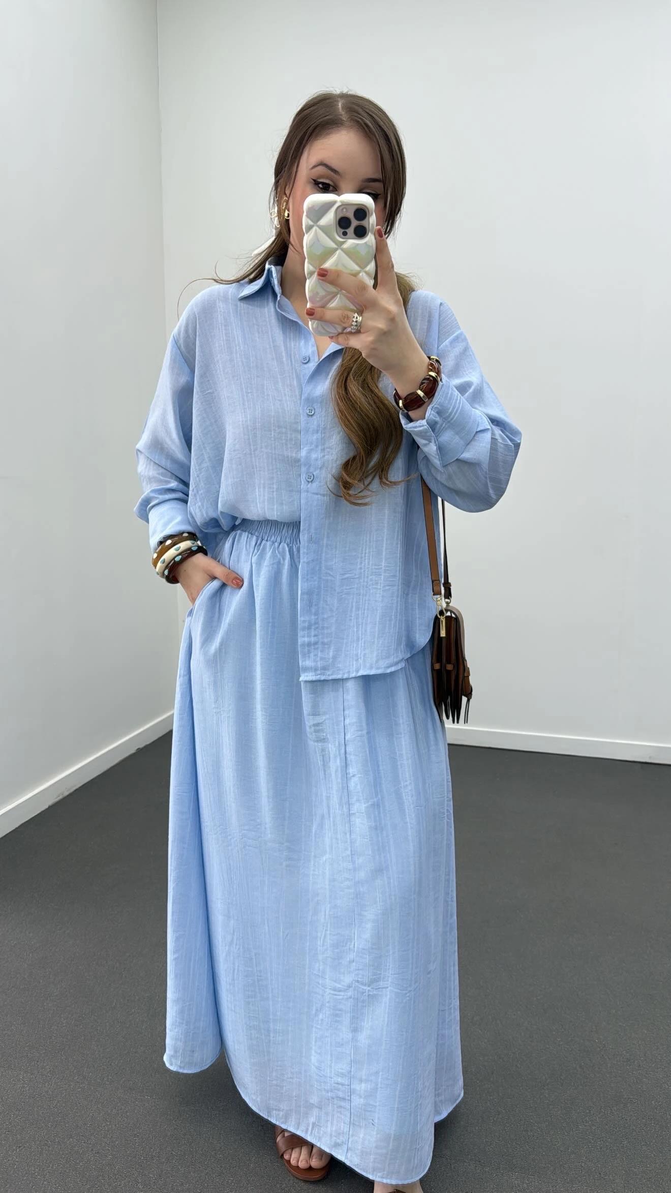 Hestia Mavi Tensel Gömlek