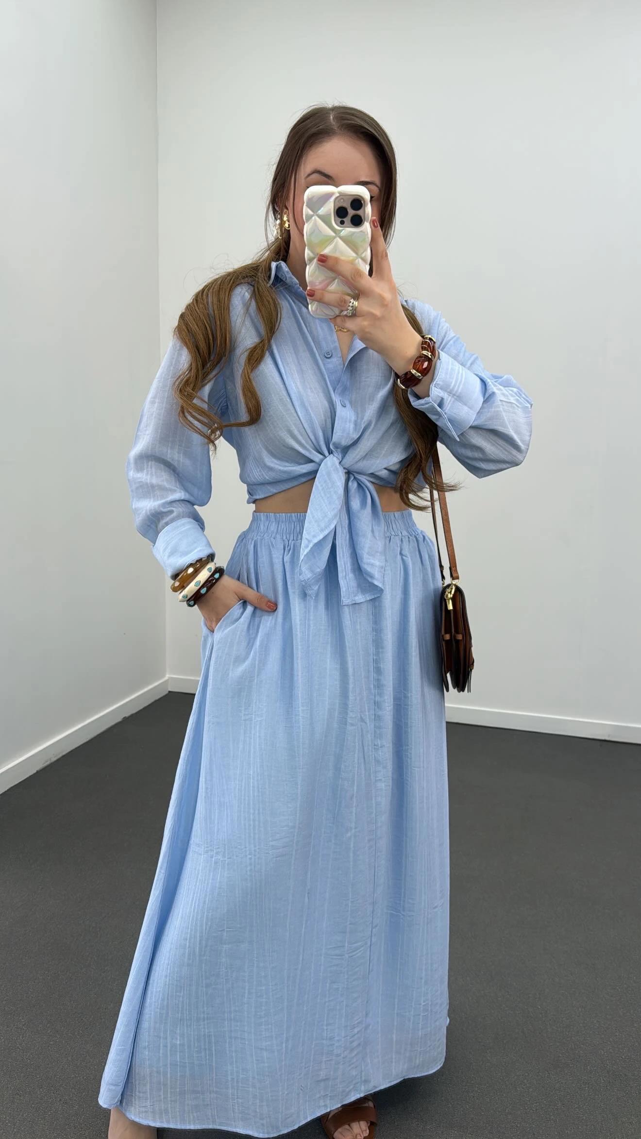 Hestia Mavi Tensel Gömlek