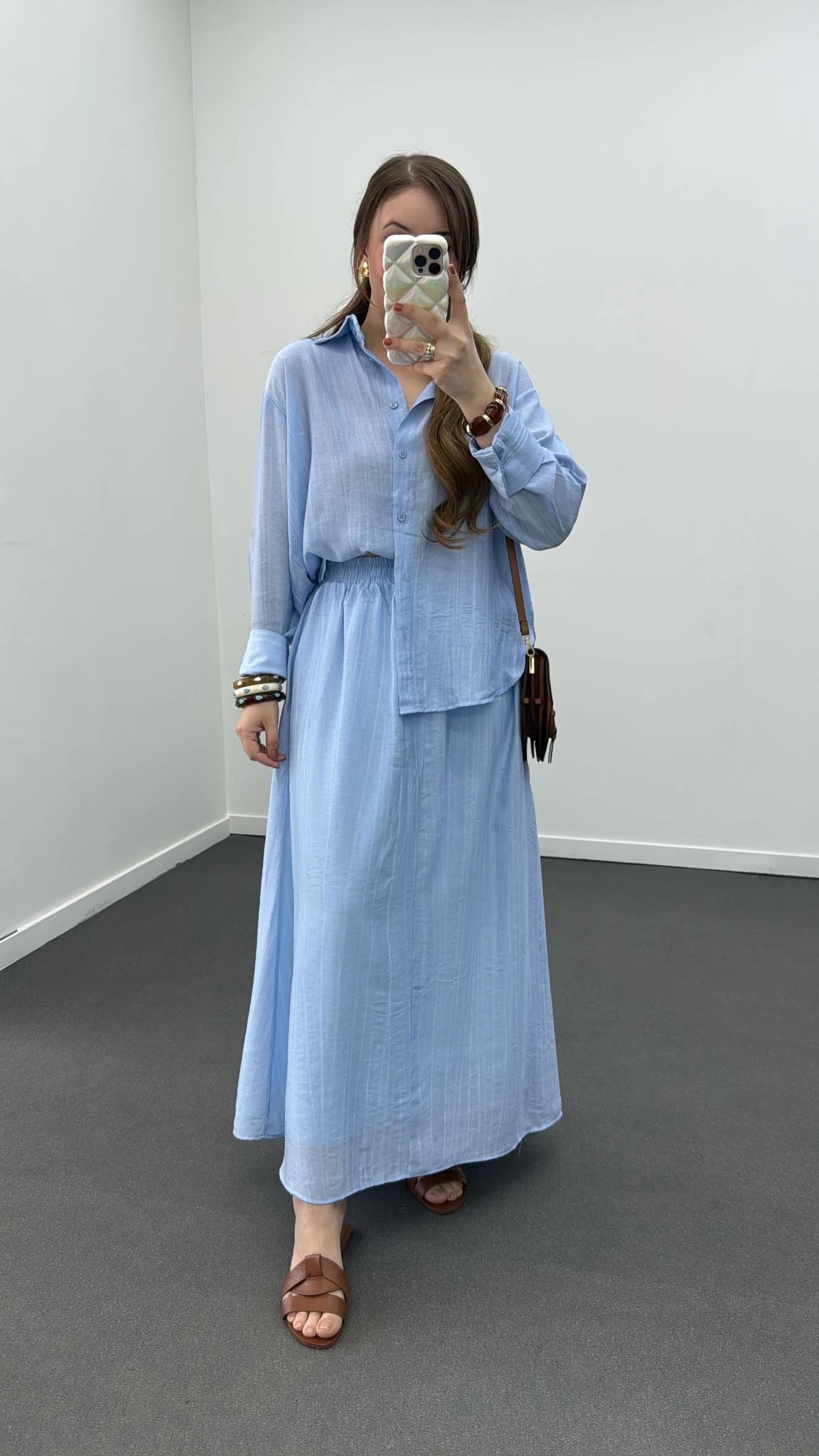 Hestia Mavi Tensel Maxi Etek