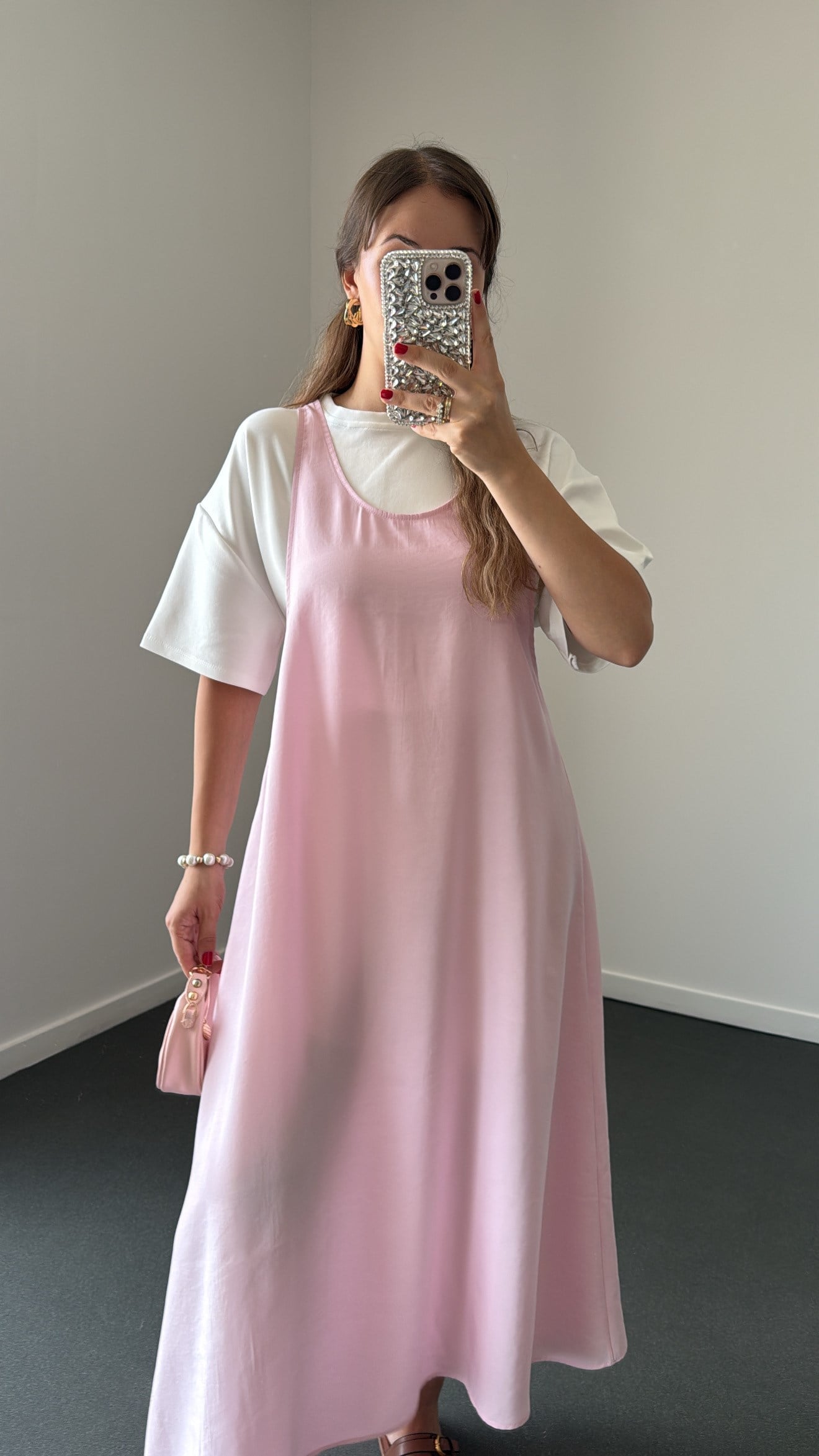 Himari Pembe Tshirt Ve Askılı Modal Elbise Takımı