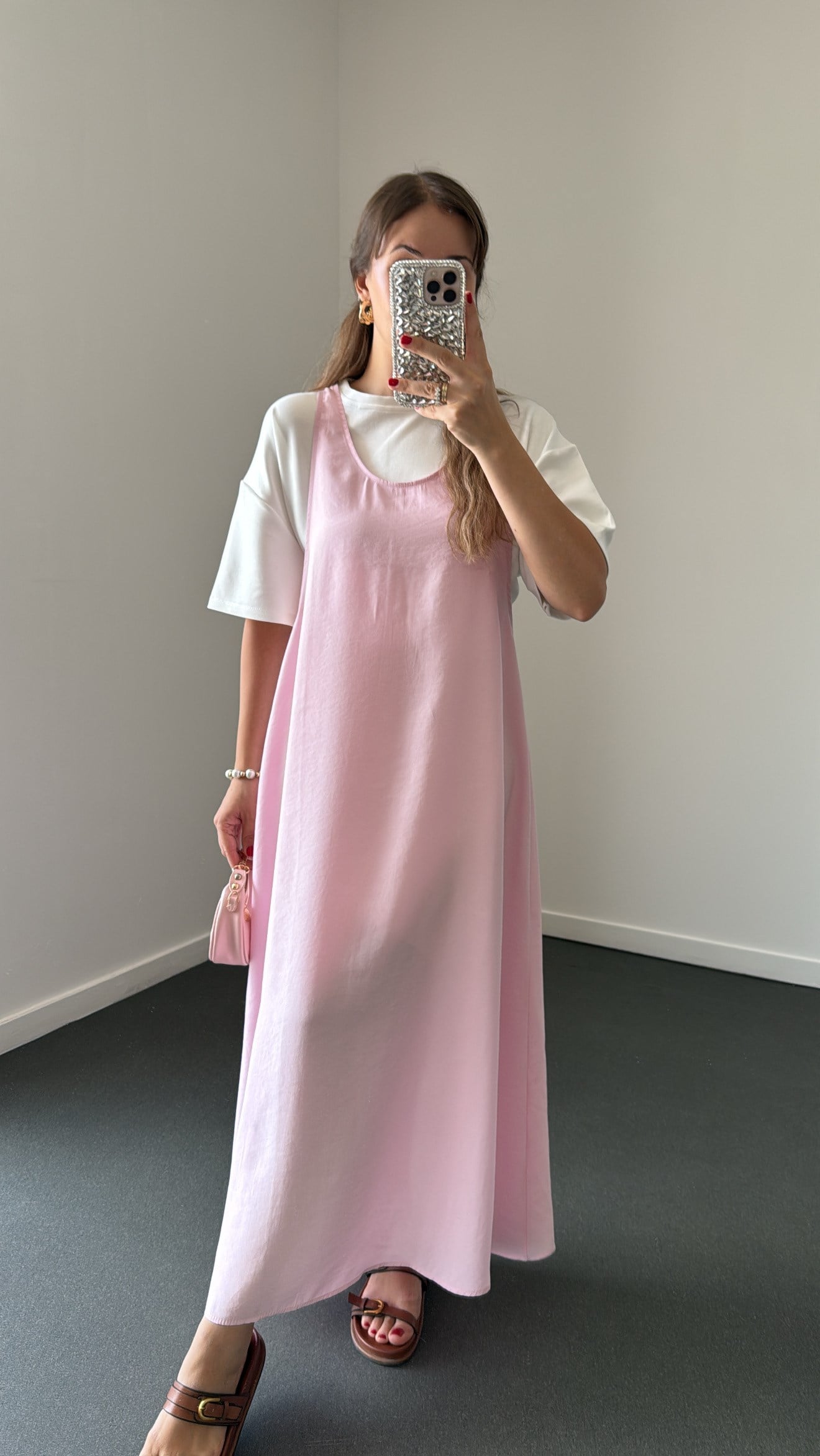 Himari Pembe Tshirt Ve Askılı Modal Elbise Takımı