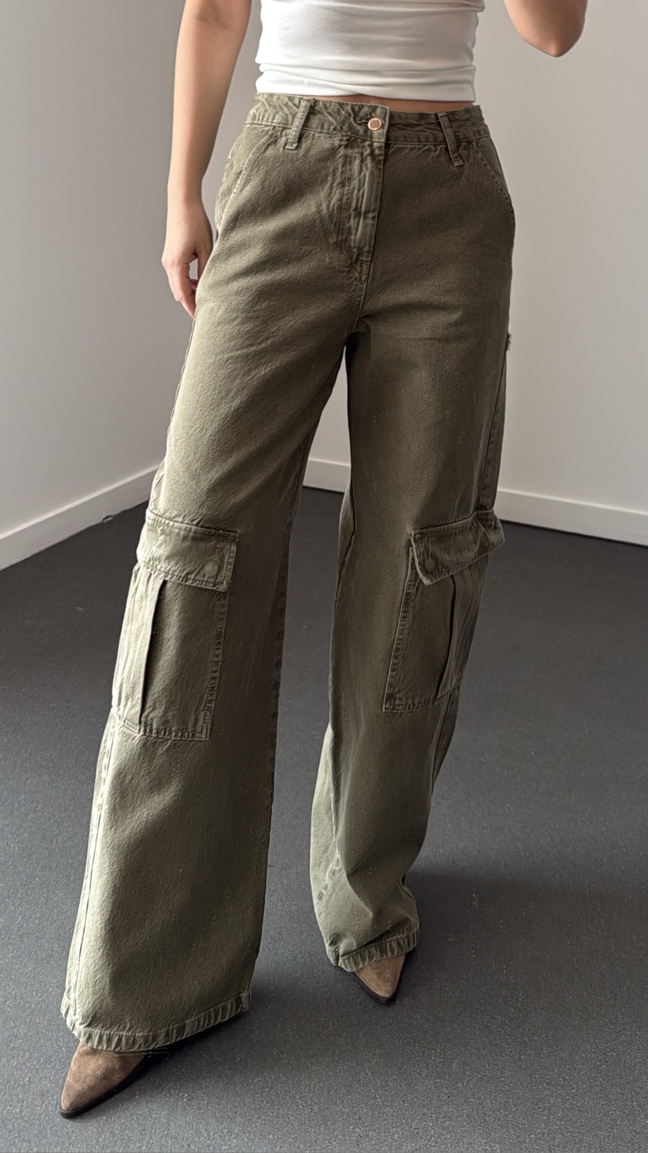 Holigan Haki Renk Kargo Cepli Jeans