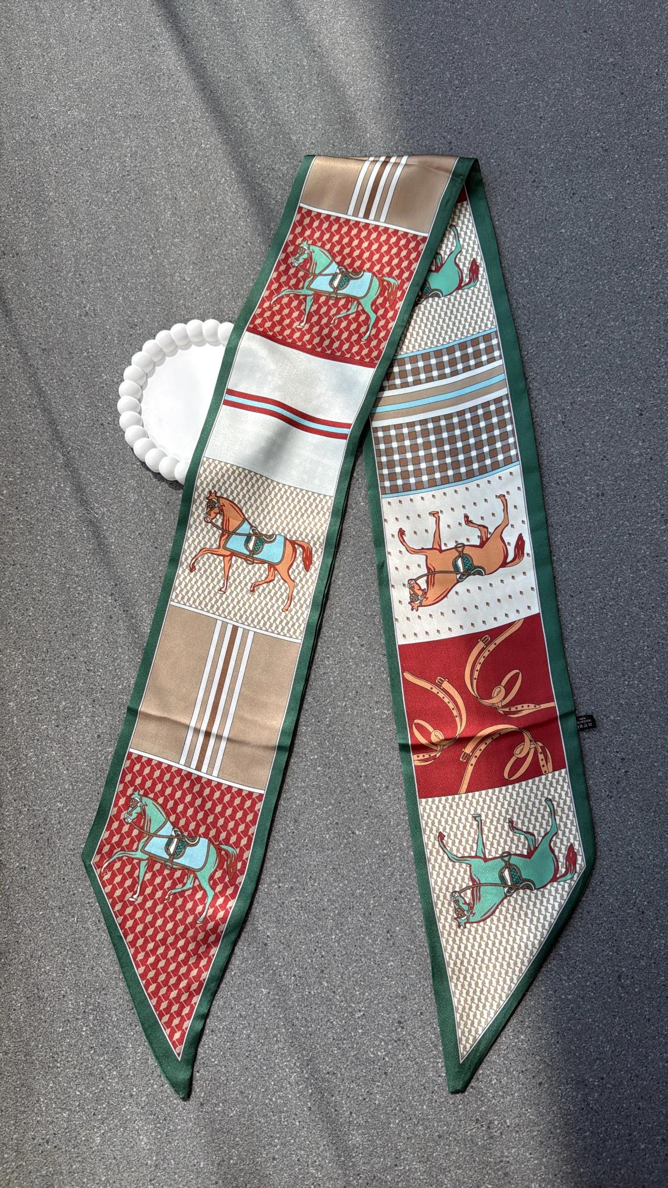 Horse Desenli Yeşil Bordo Renkli Fular