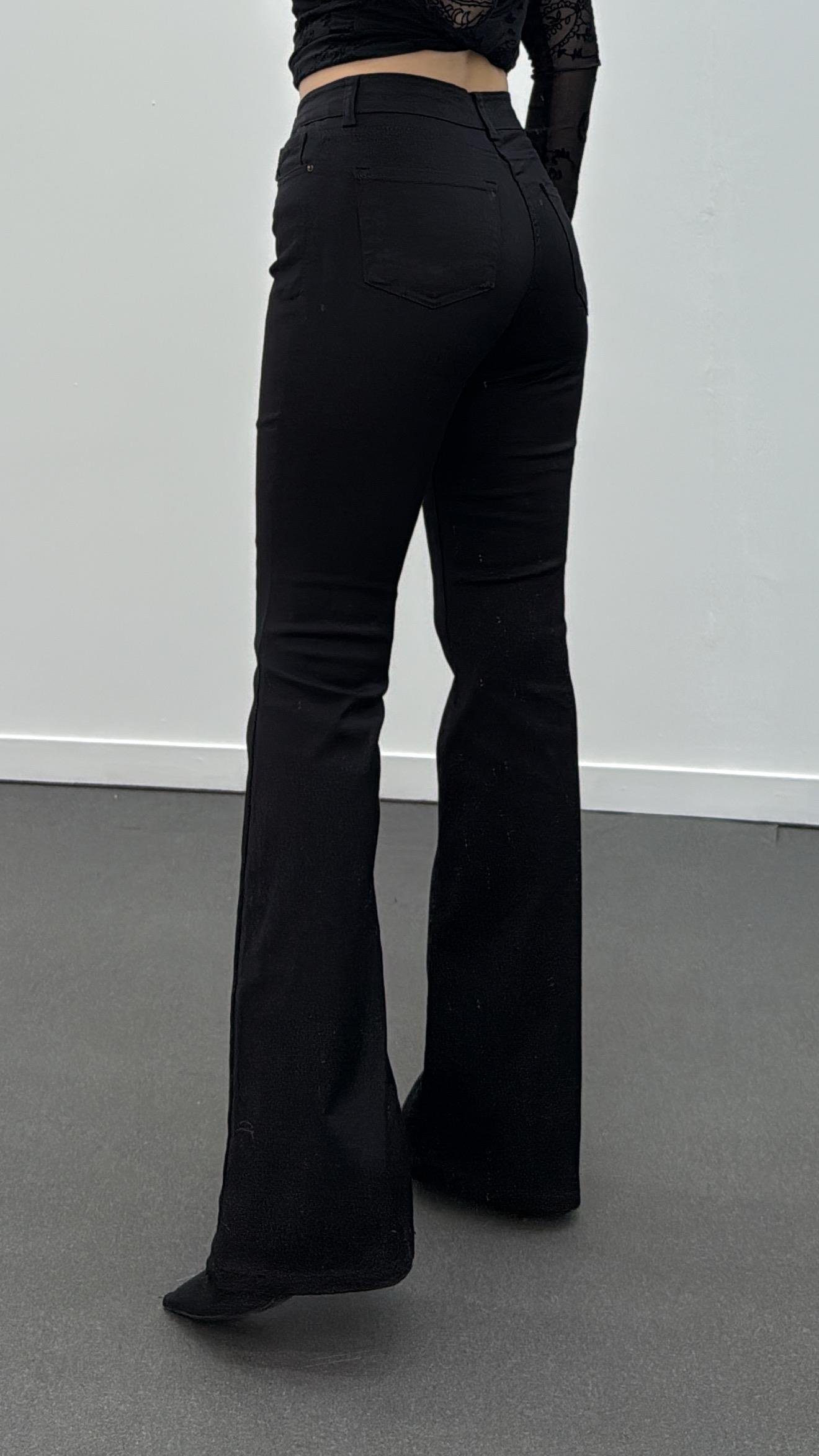 İbiza Siyah Extra Yüksek Bel Full Likralı Flare Jeans