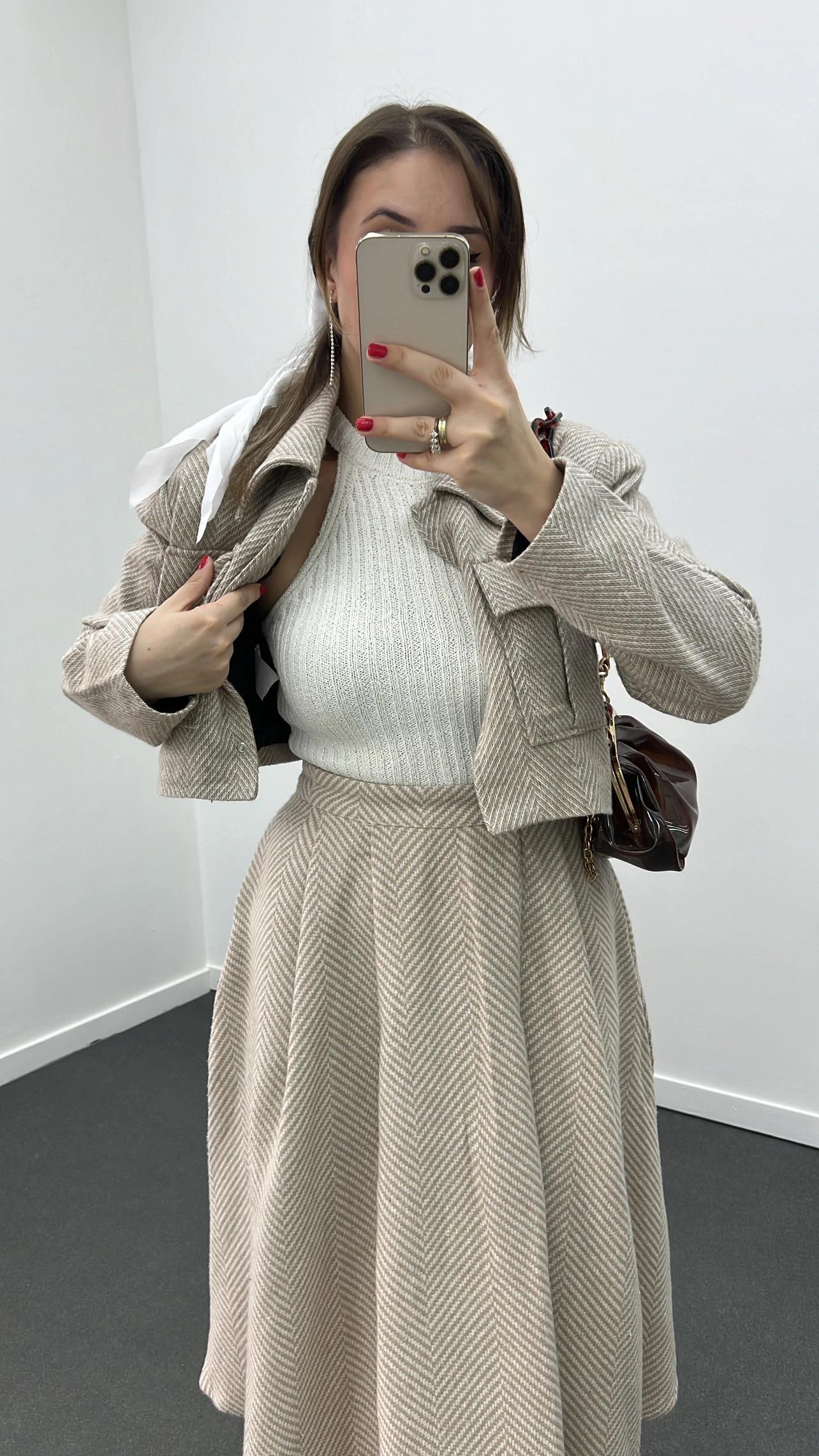 Ines Krem Tok Kalın Triko Kumaş Atlet