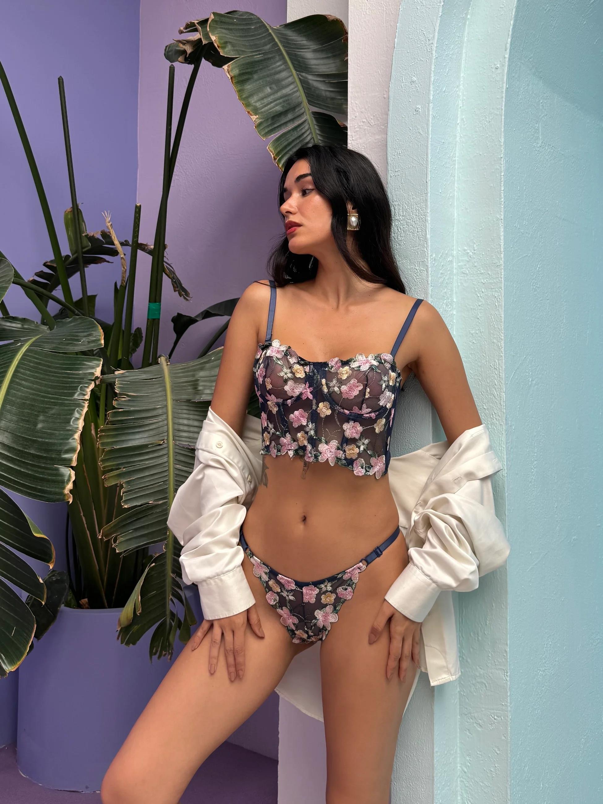 Irina Lacivert Çiçekli Bralet Takımı