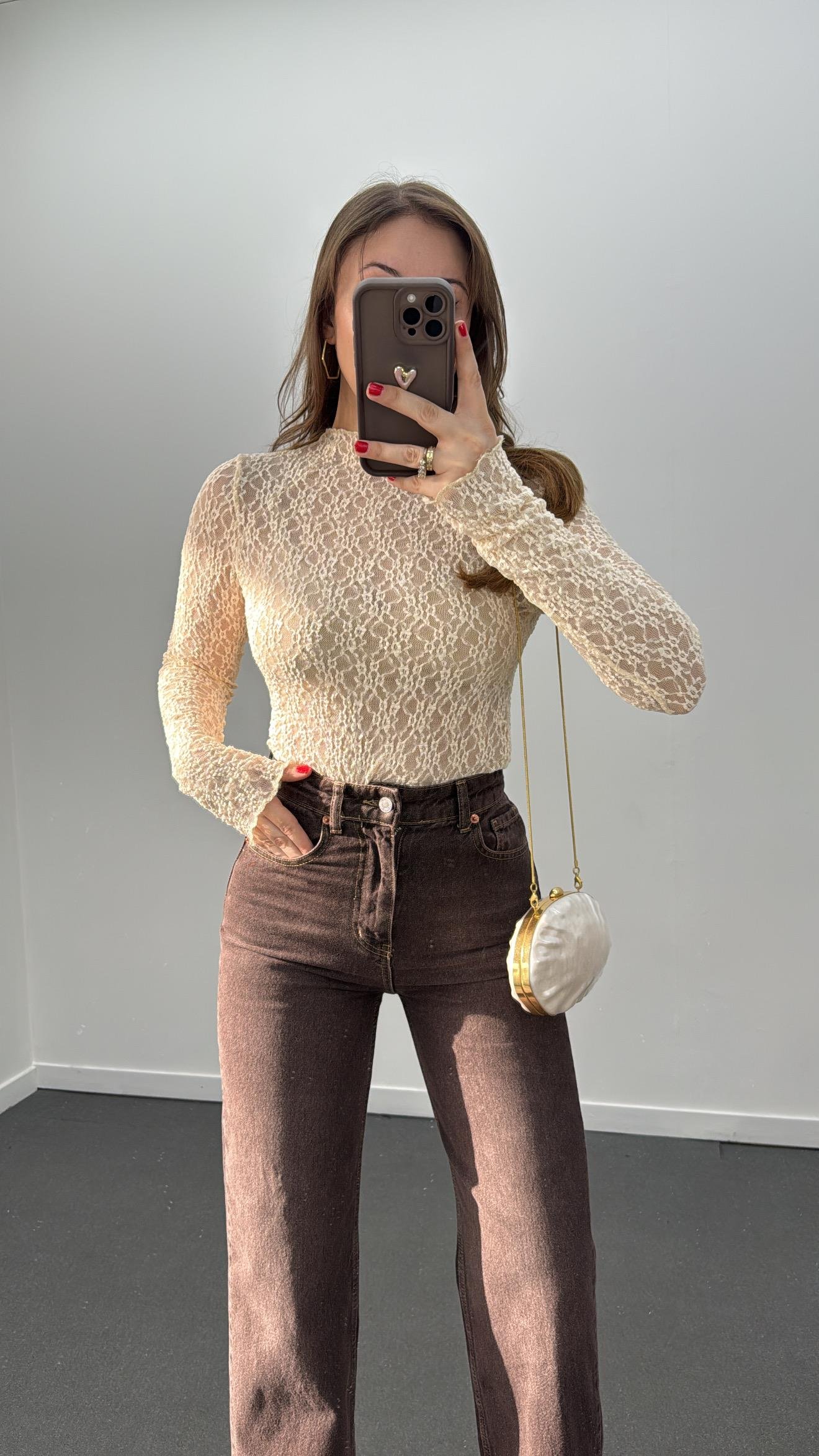 Isis Krem Dantel İşlemeli Tül Body