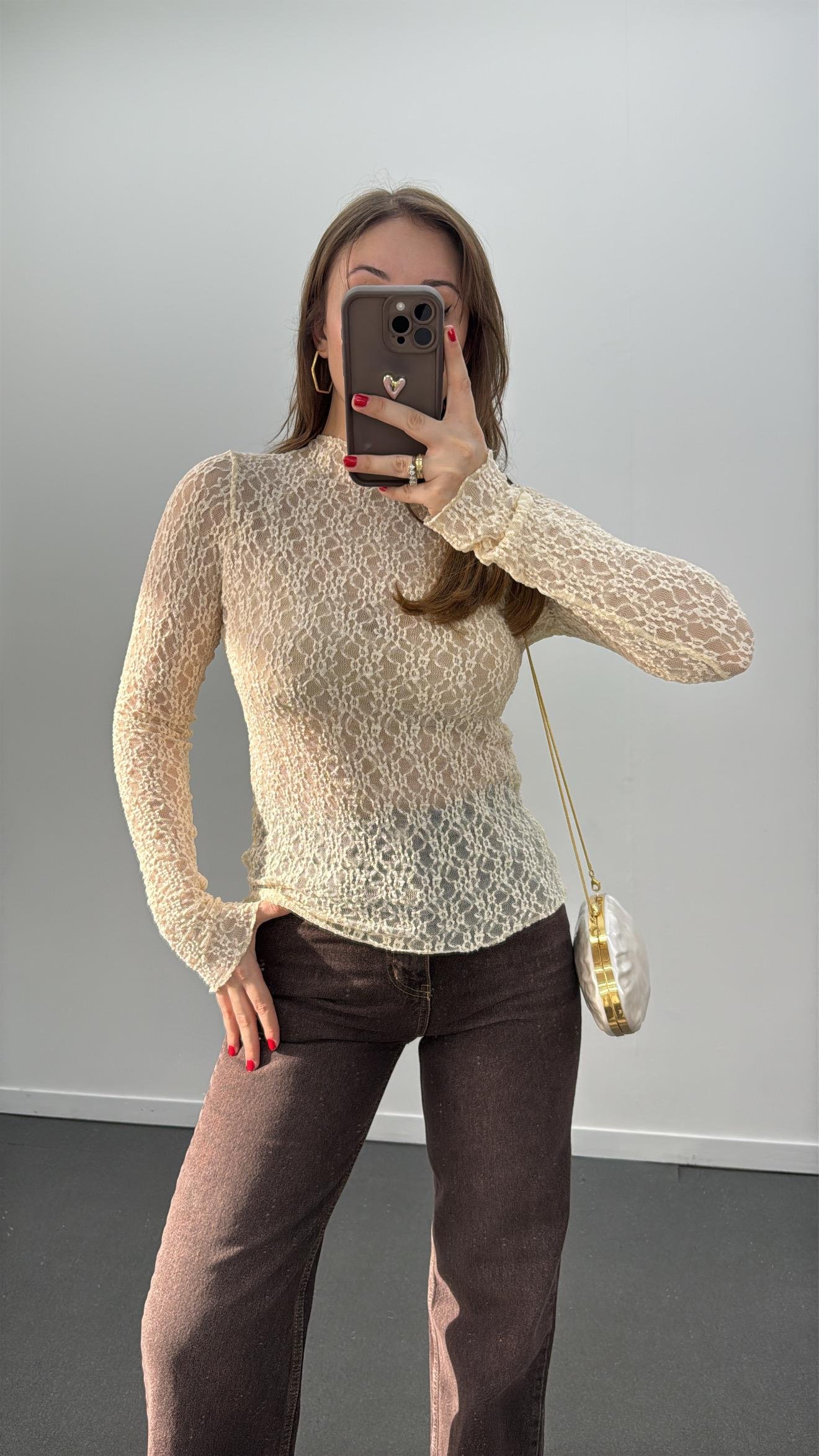 Isis Krem Dantel İşlemeli Tül Body