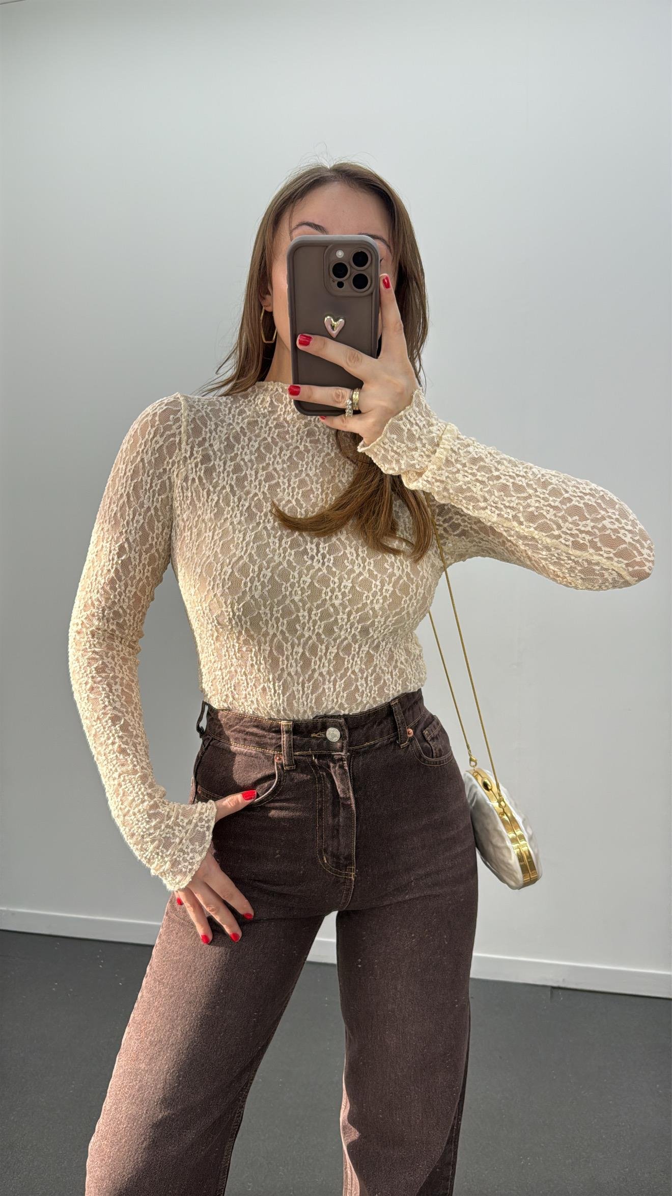 Isis Krem Dantel İşlemeli Tül Body