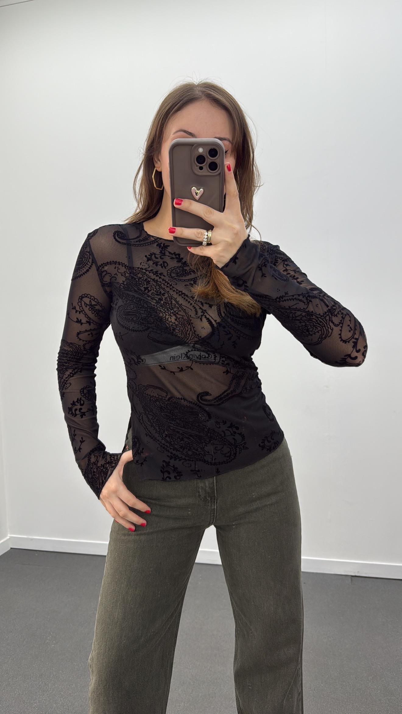 Jabari Siyah Kadife Baskı Desenli Body