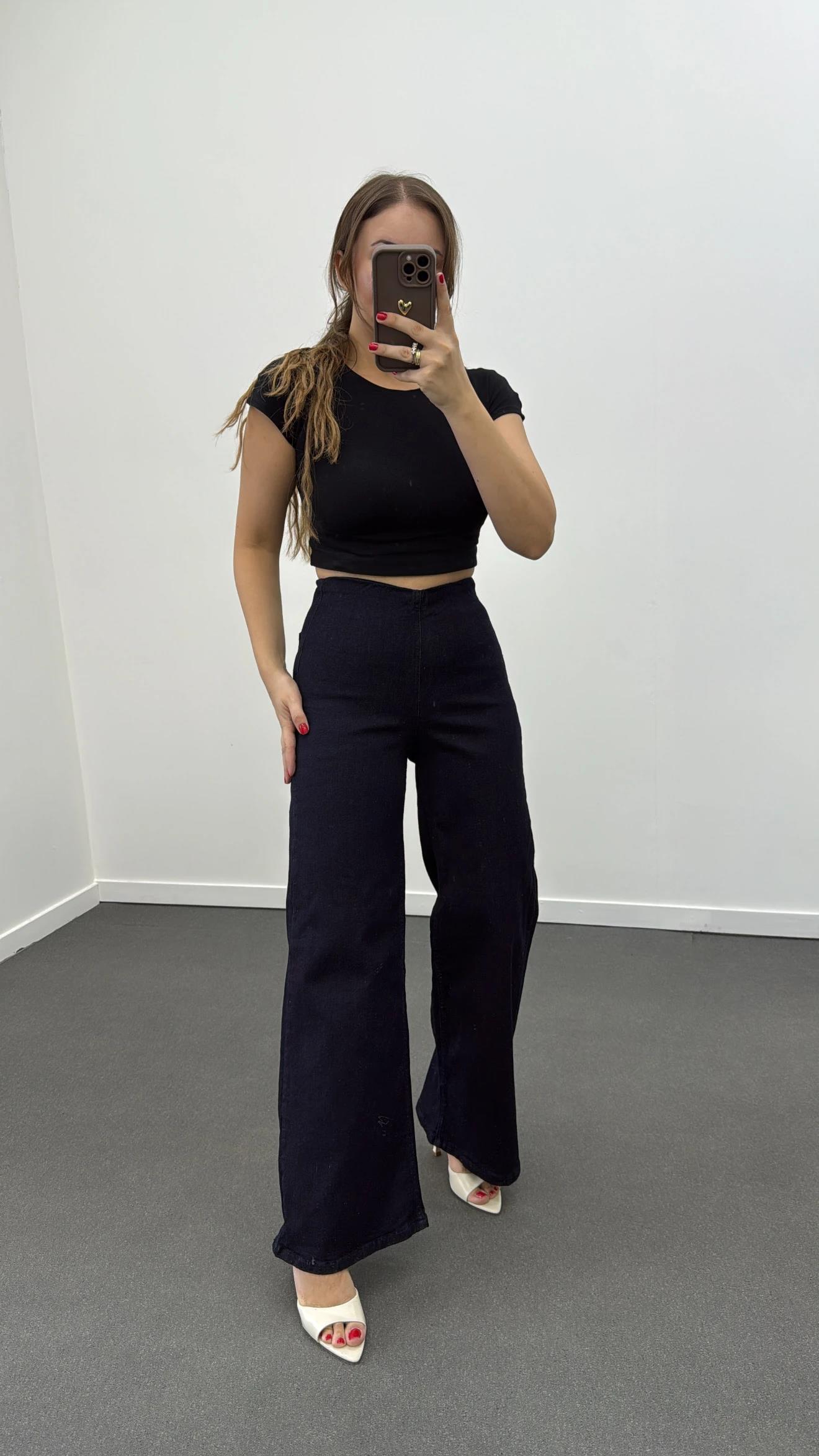 Janky Beli Lastikli Palazzon Jeans