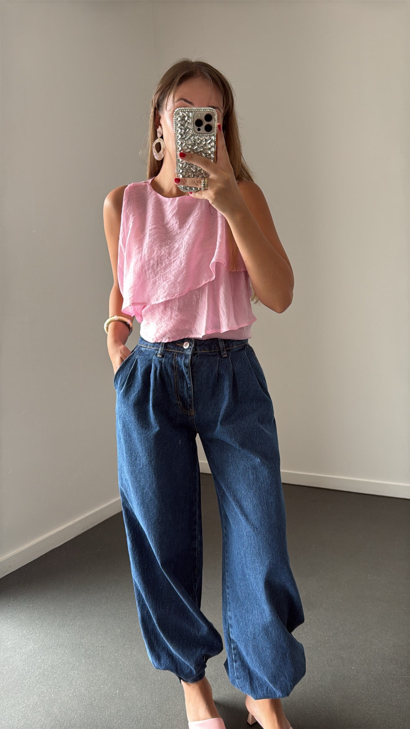 Jazzy Kot Renk Pileli Yan Cepli Şalvar Jeans