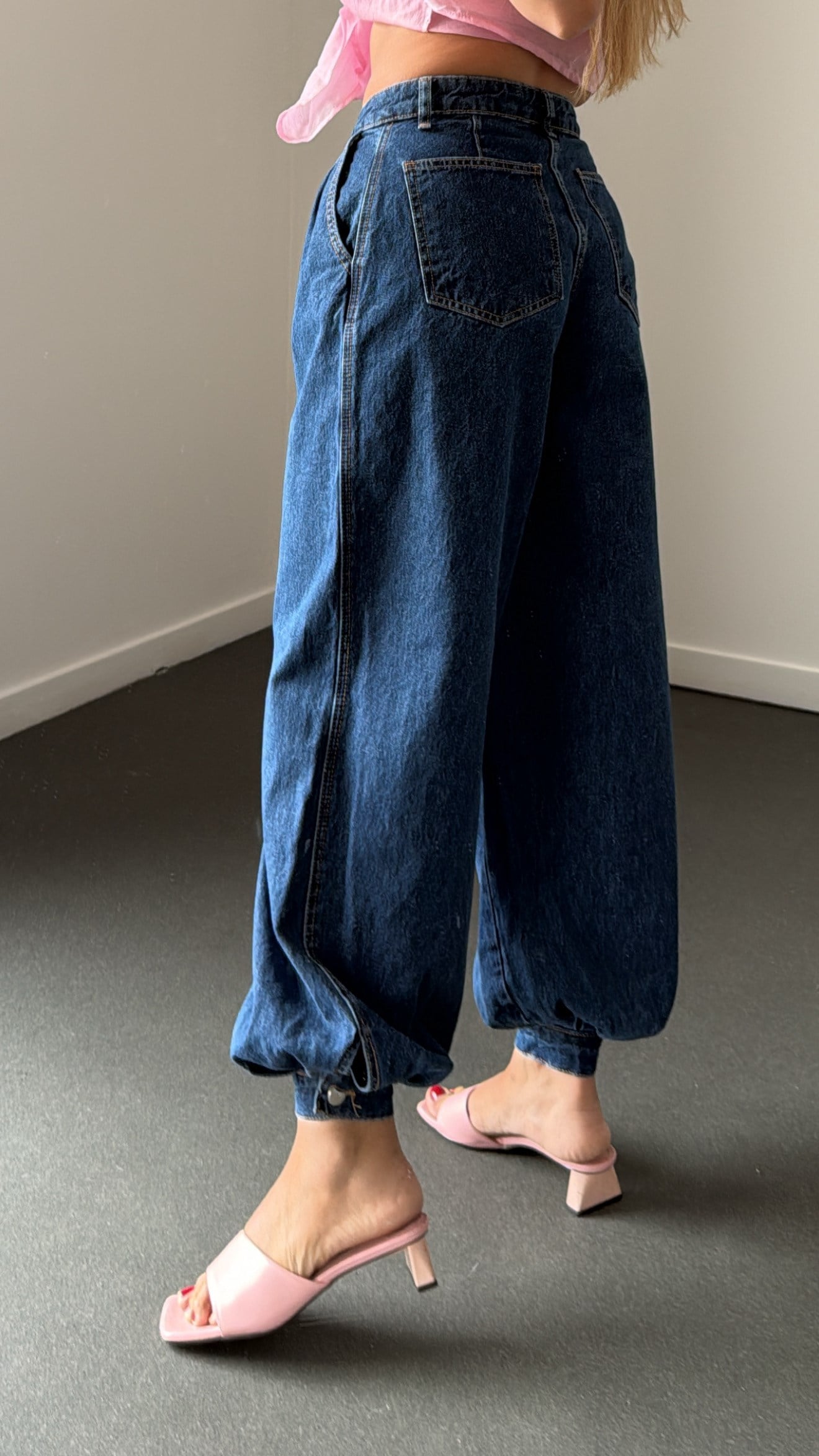 Jazzy Kot Renk Pileli Yan Cepli Şalvar Jeans