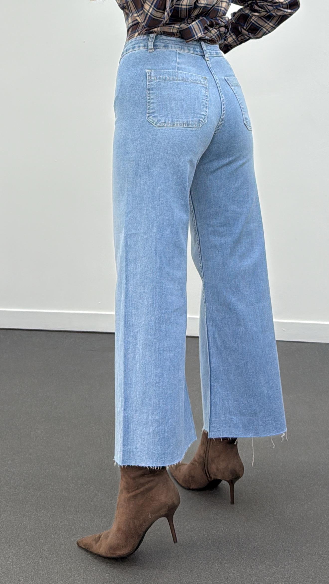 Jeju Açık Yıkamalı Likralı Wide Leg Crop Jeans