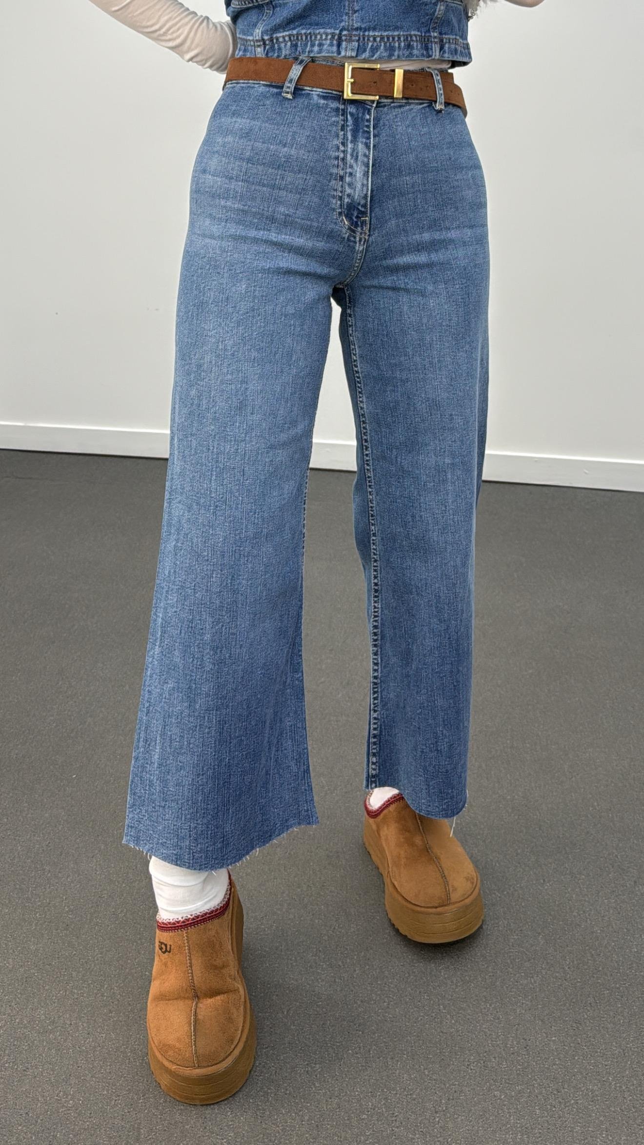 Jeju Kot Yıkamalı Likralı Wide Leg Crop Jeans