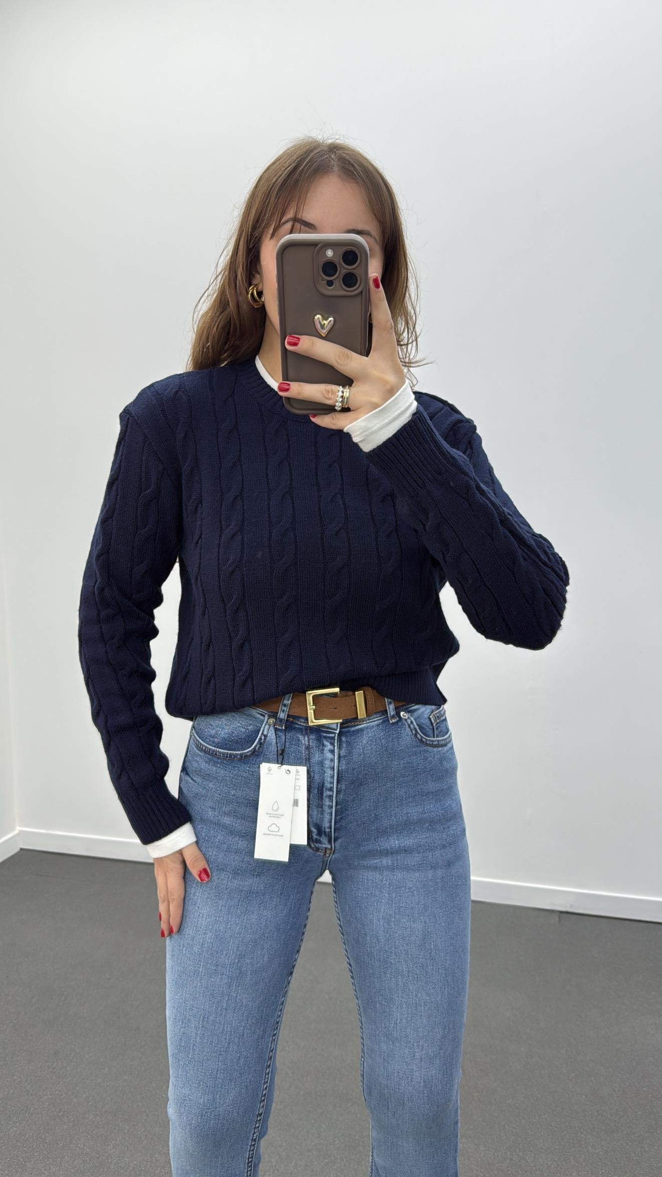 Jeves Lacivert Saç Örgü Premium Kazak