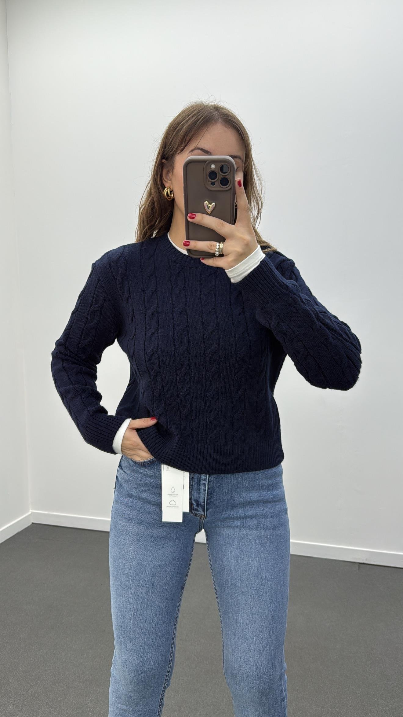 Jeves Lacivert Saç Örgü Premium Kazak