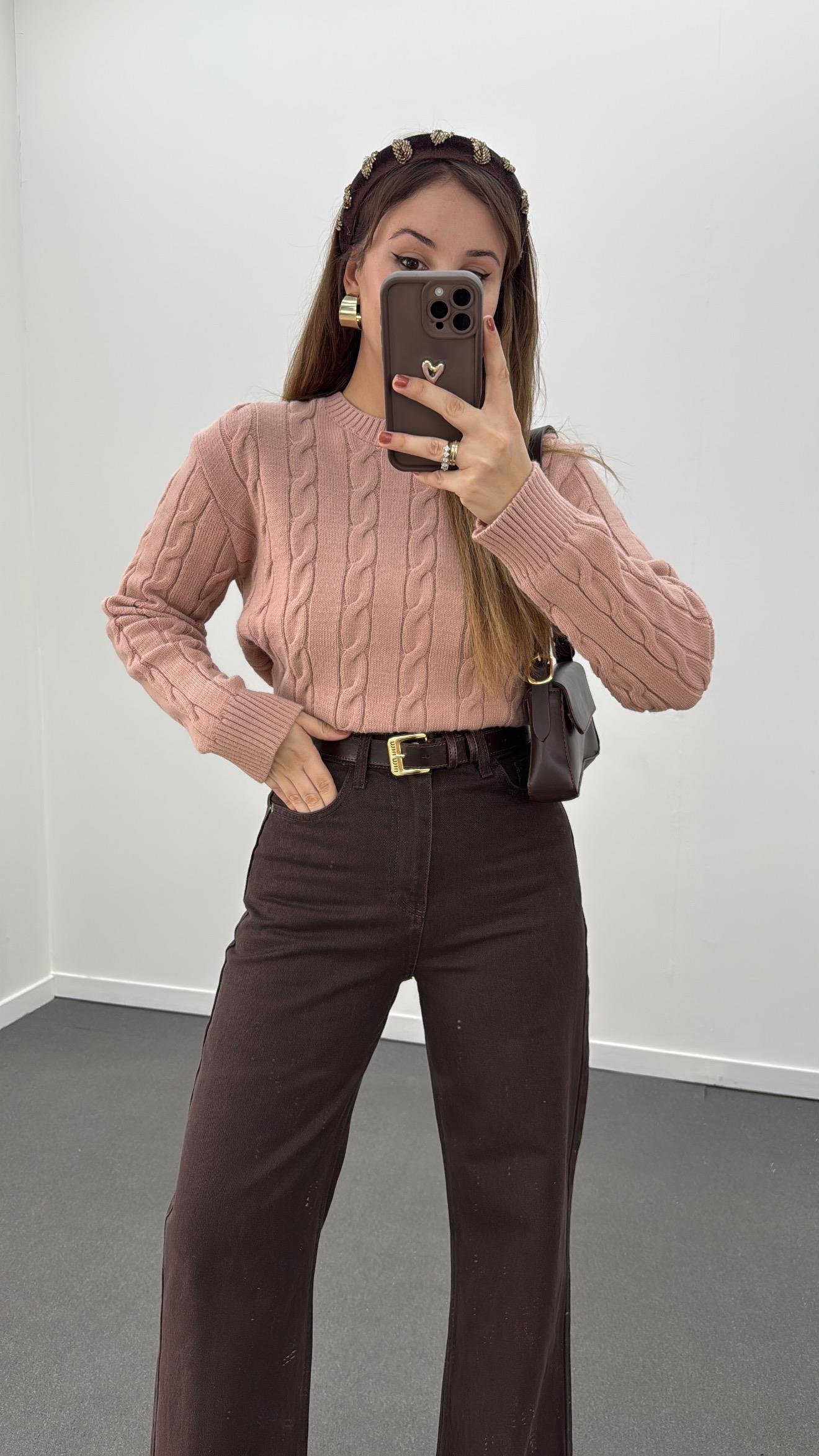 Jeves Pudra Saç Örgü Premium Kazak