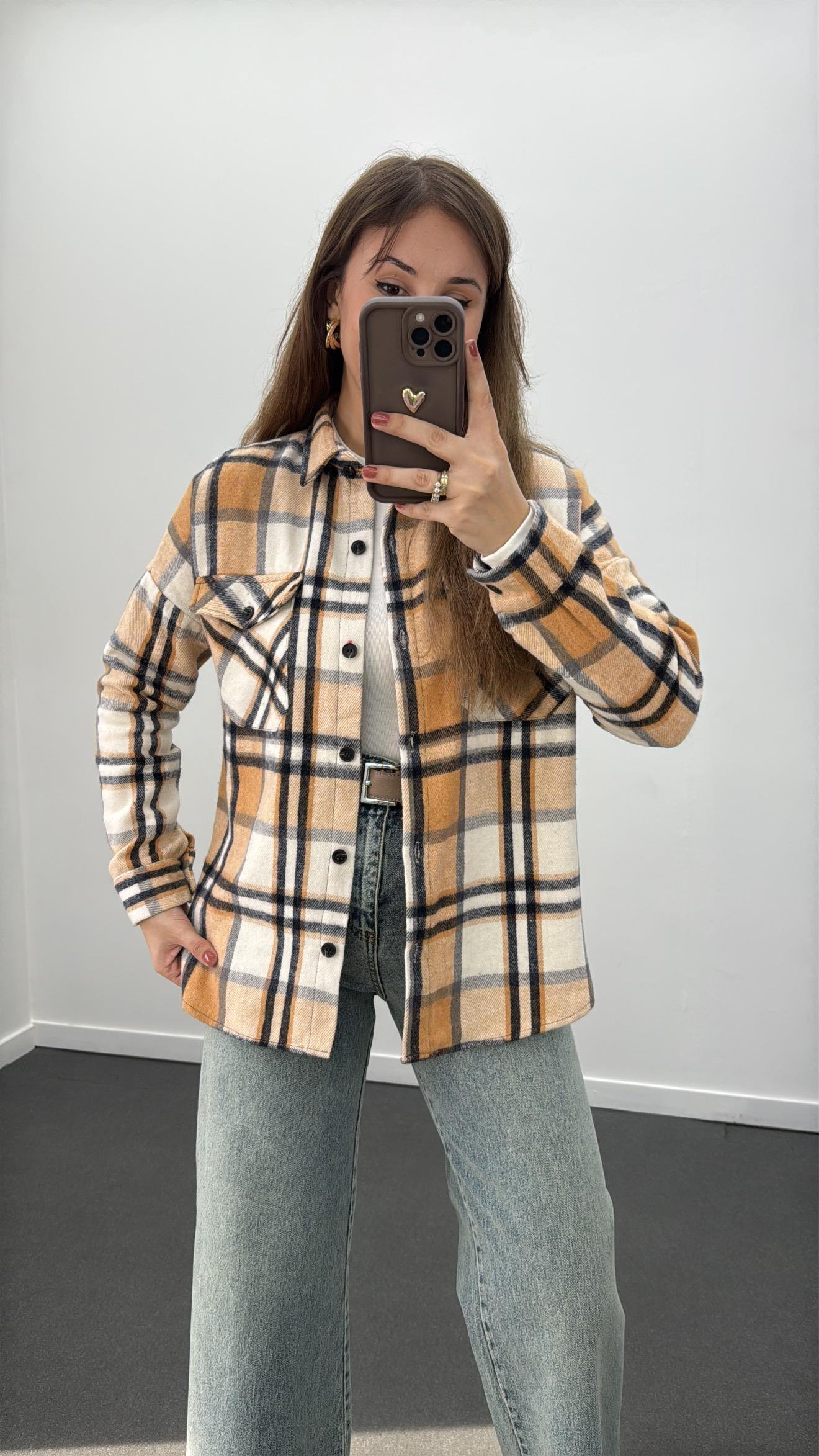 Jisoo Yeşil Sarı Çizgili Oduncu Gömlek